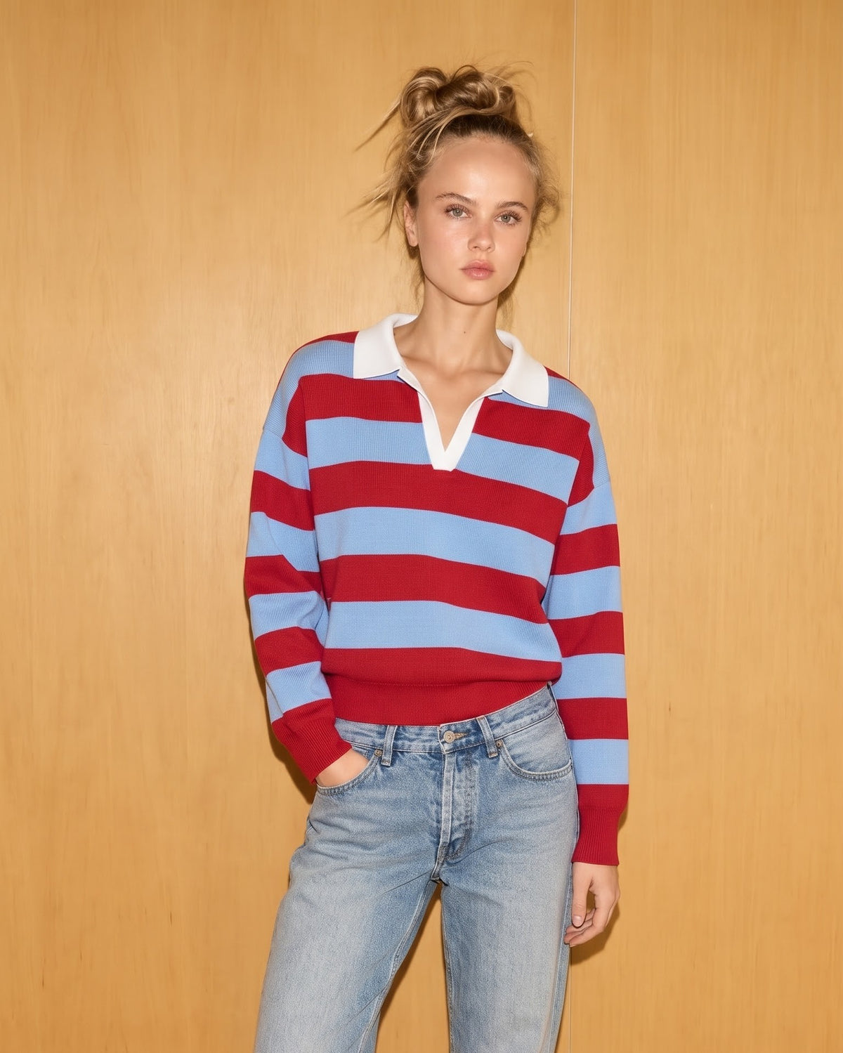 Varsity Stripe Polo Knit Sweater