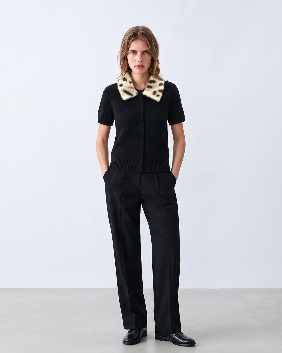 Wild Collar Short-Sleeve Cardigan