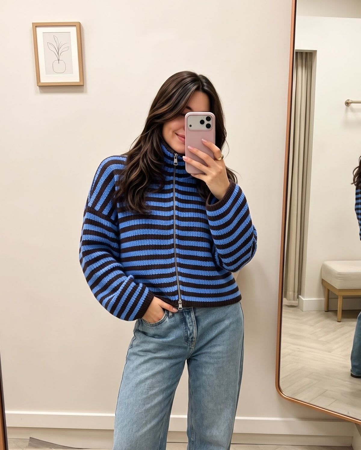 Retro Stripe Zip-Up Knit Jacket