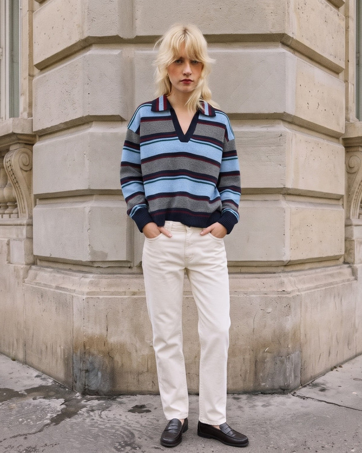 Collegiate Stripe Polo Sweater