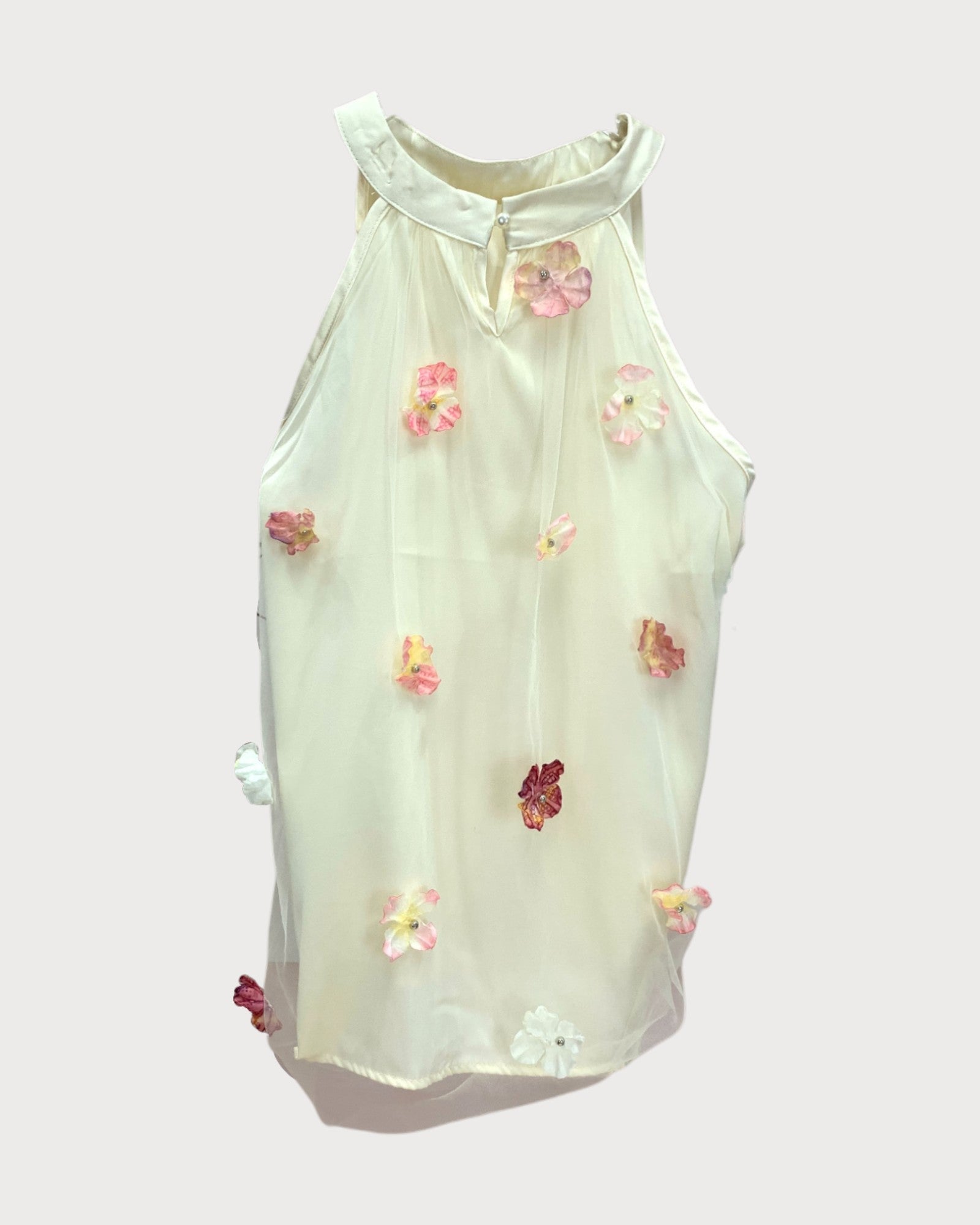 3D Floral Appliqué Sheer Halter Top - Zilvina