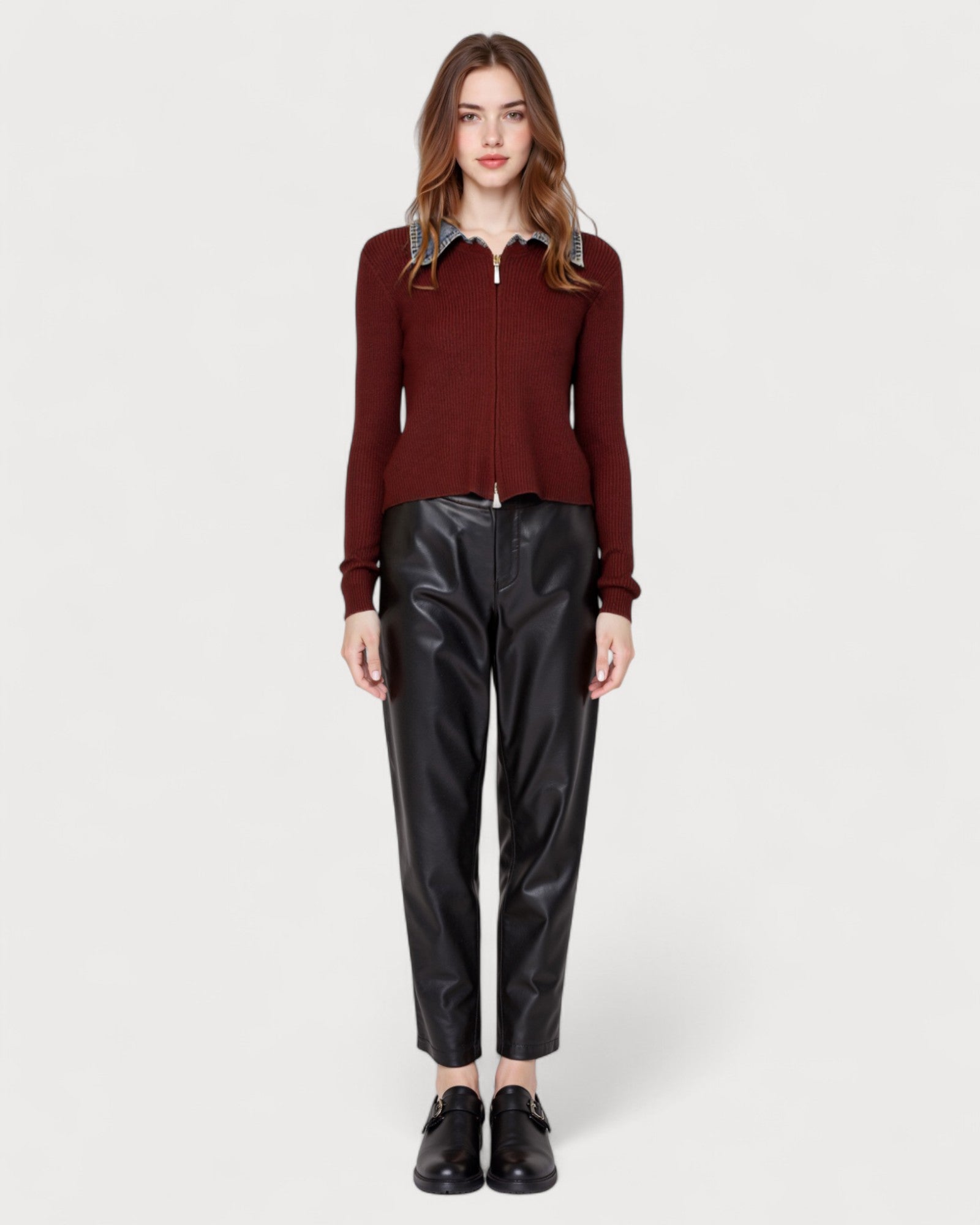 Corduroy Zip-Up Jacket with Contrast Collar