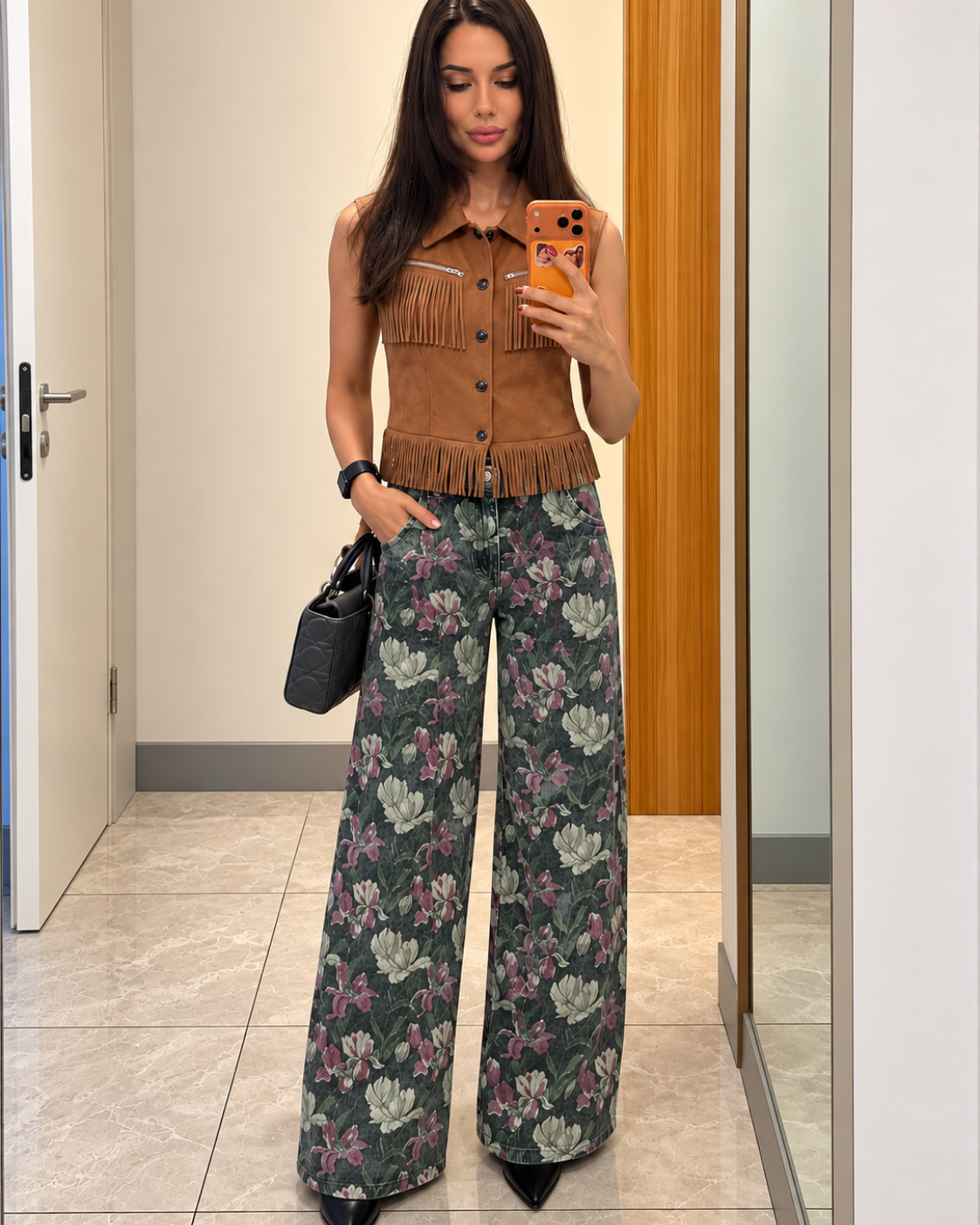 Fringe Zip Pocket Faux Suede Vest