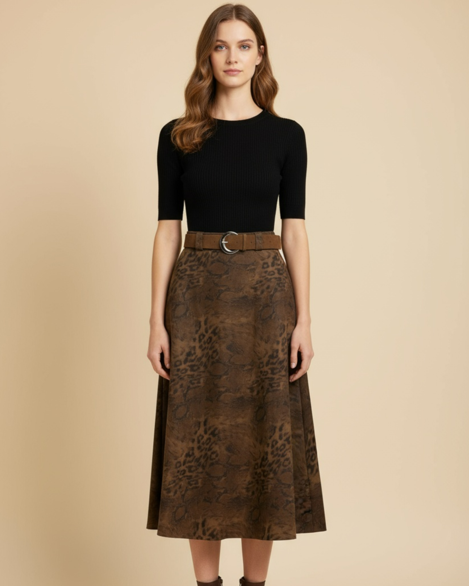 Animal Print A-Line Midi Skirt
