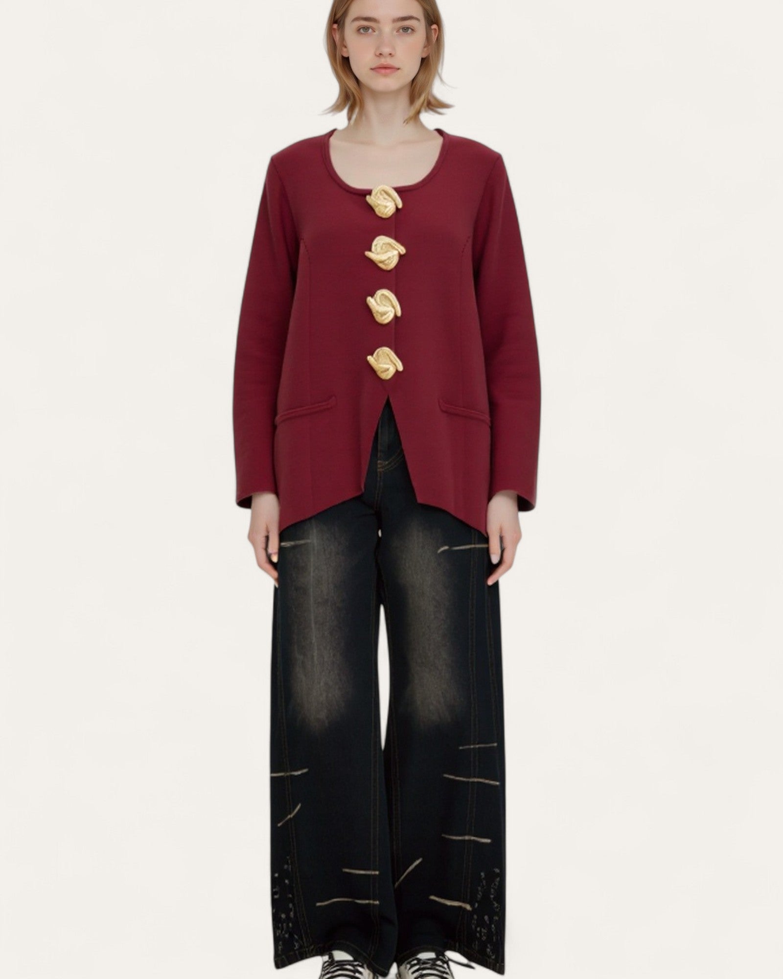 Big Gold Button Knit Blazer