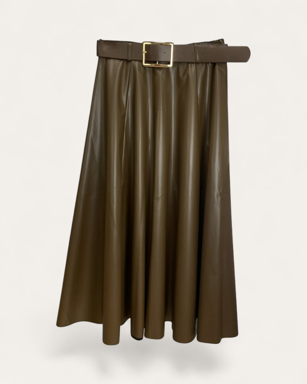 Brown A-Line Belted Skirt
