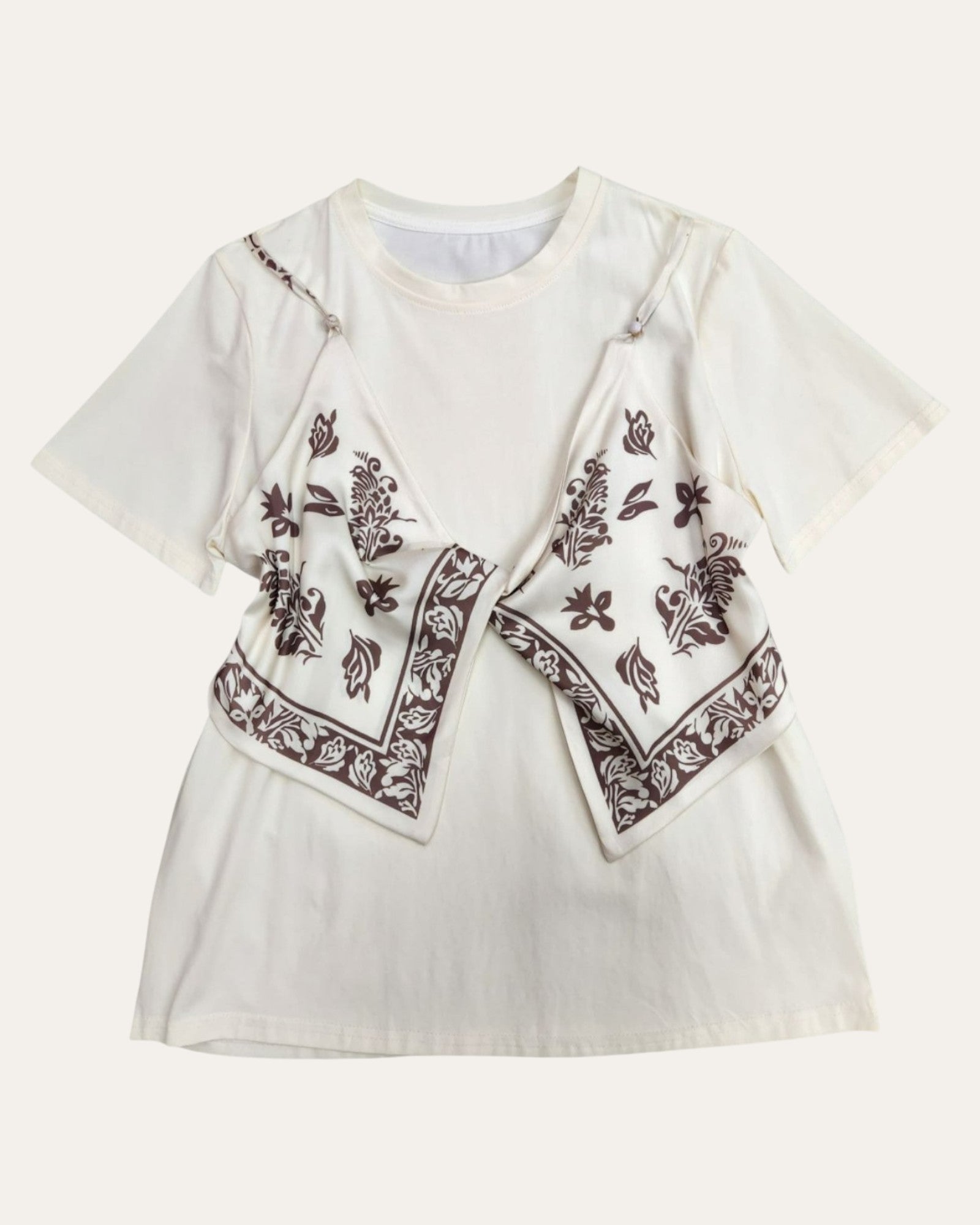 Chic Scarf Detail Short Sleeve T-Shirt