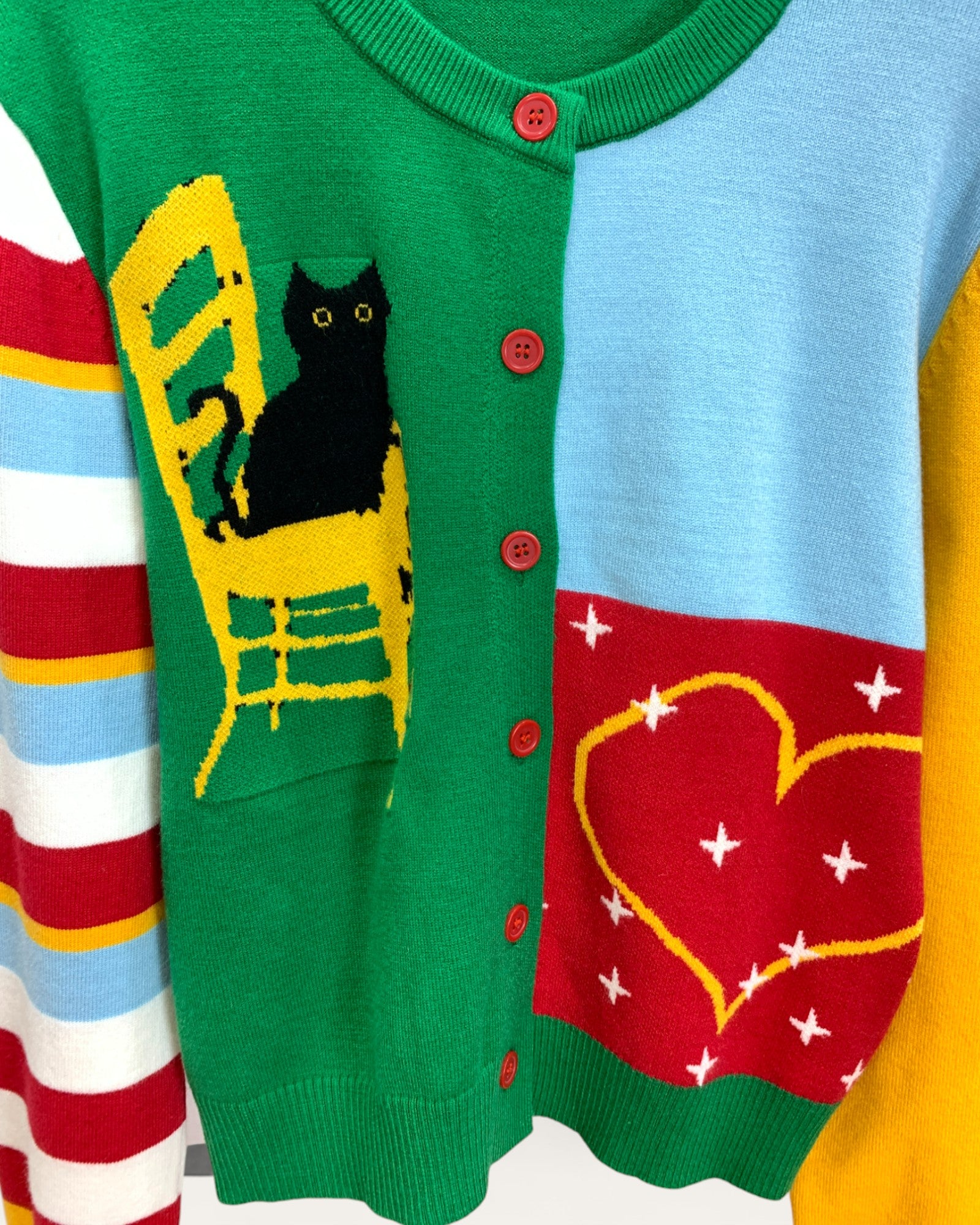 Colorblock Cat Chair Graphic Knit Cardigan