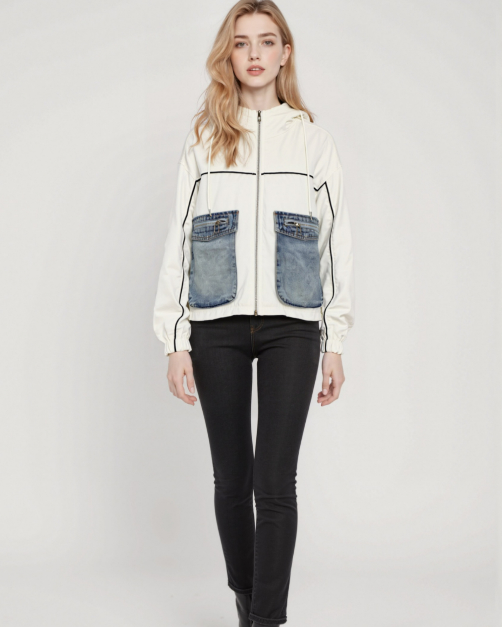 Contrast Denim Pocket Zip Jacket