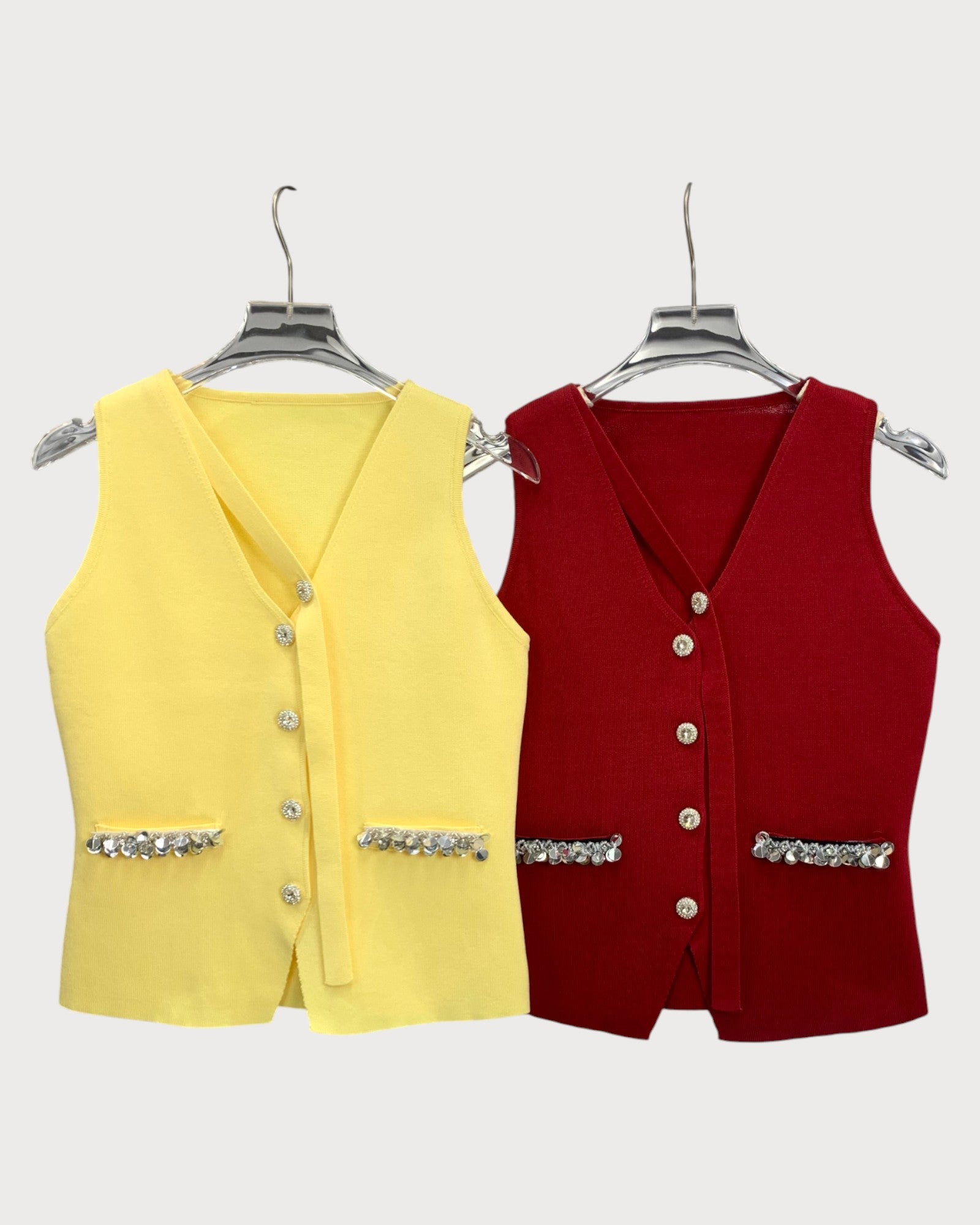 Embellished Pocket Button Vest