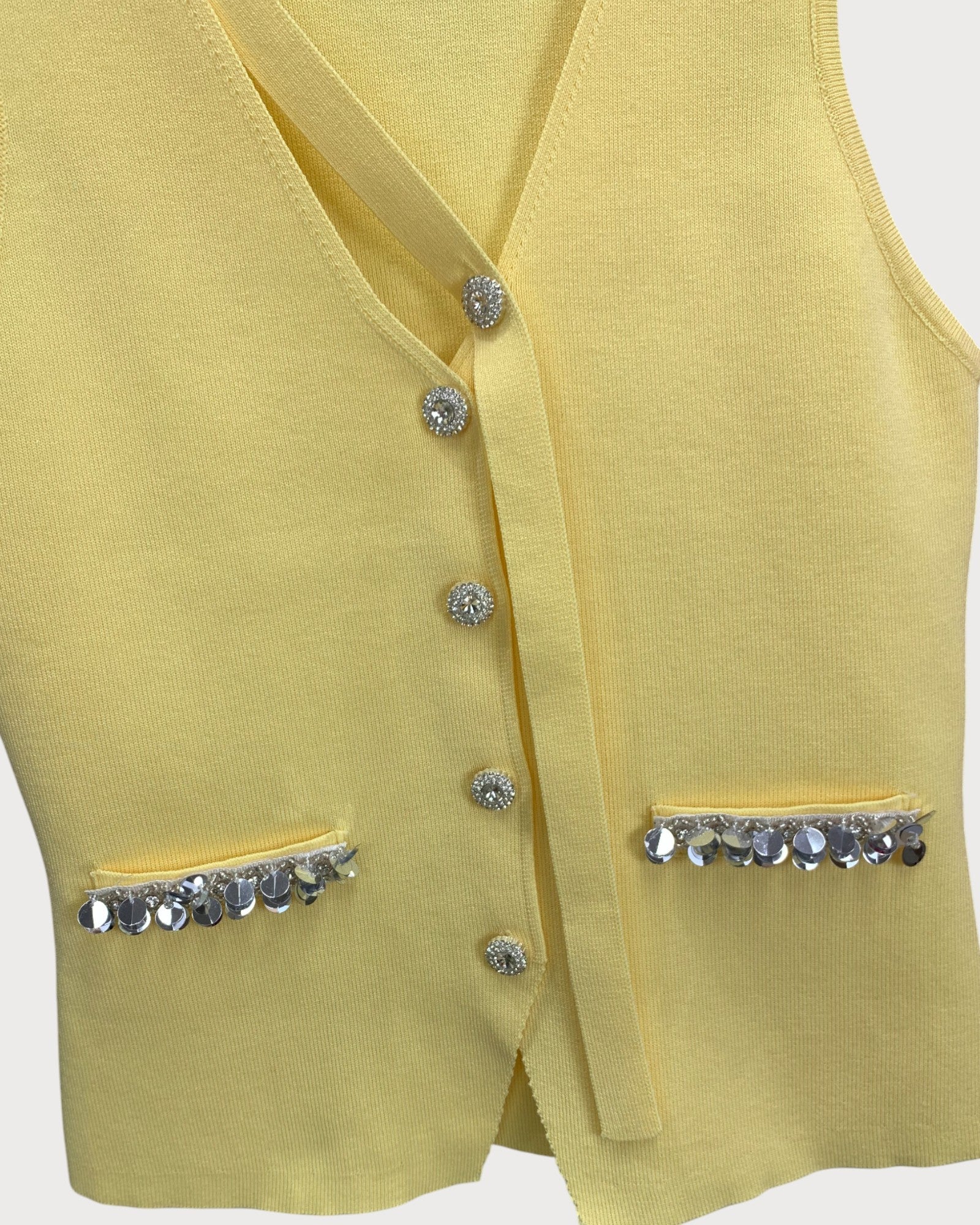 Embellished Pocket Button Vest
