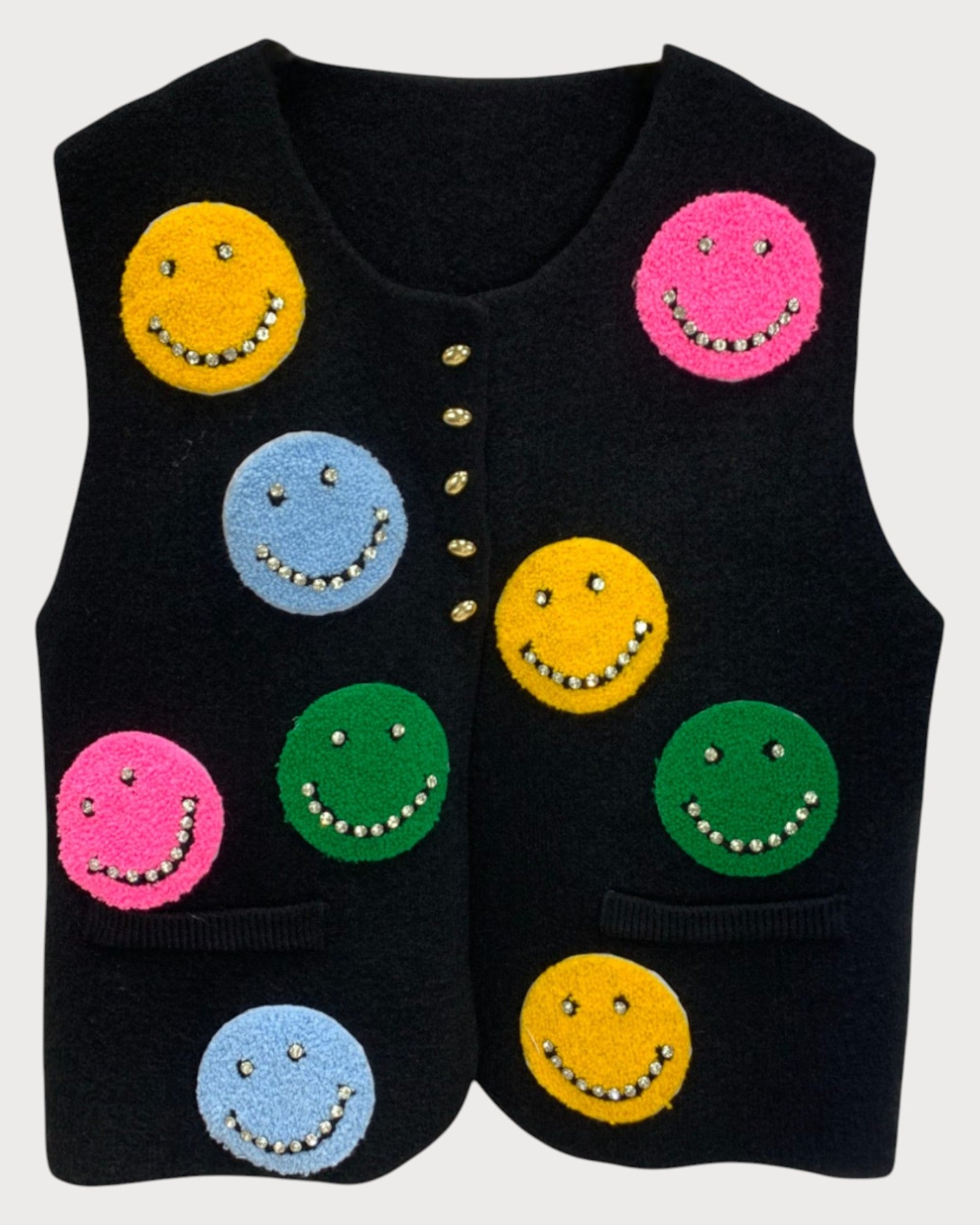Embroidered Smiley Face Knit Vests