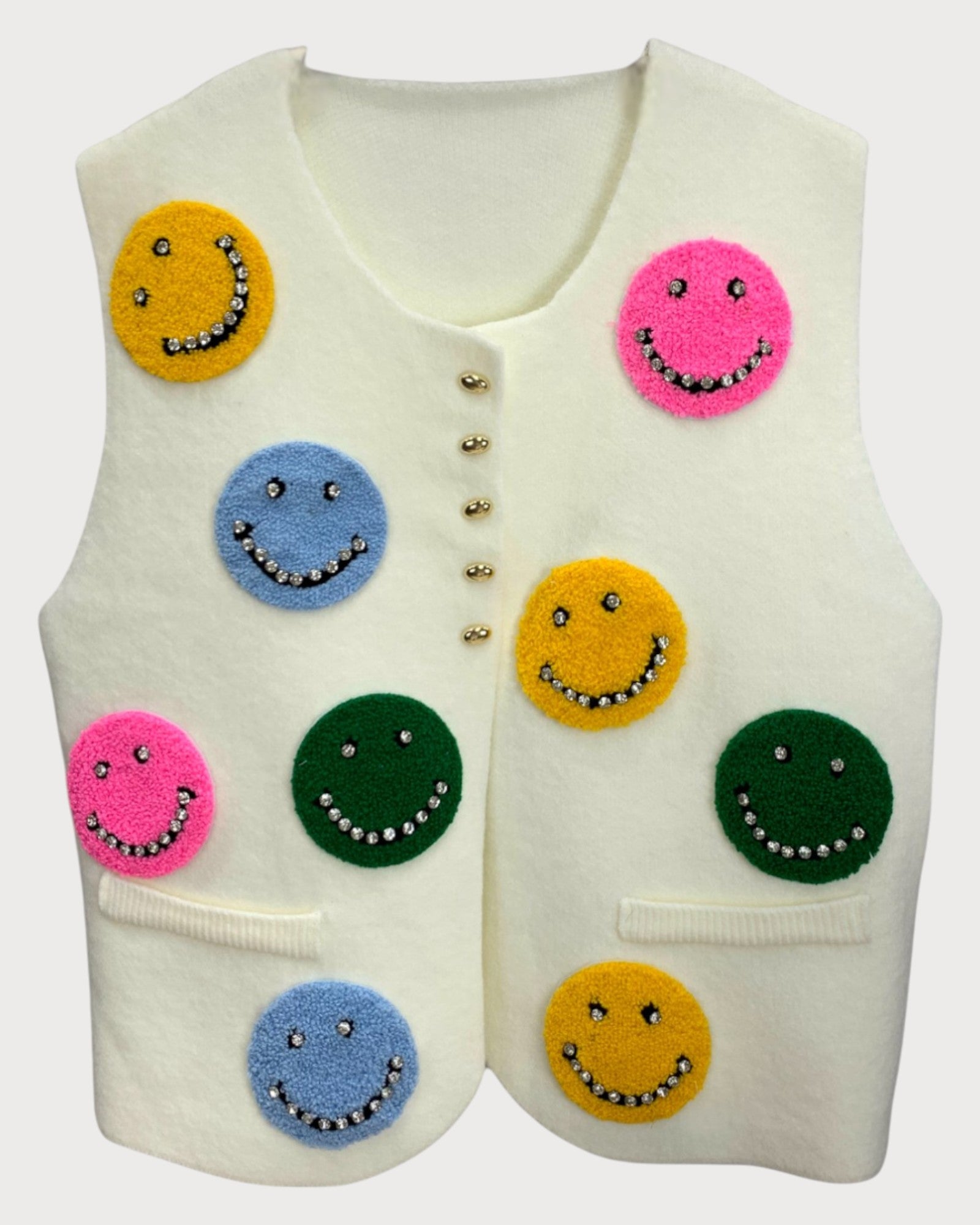 Embroidered Smiley Face Knit Vests