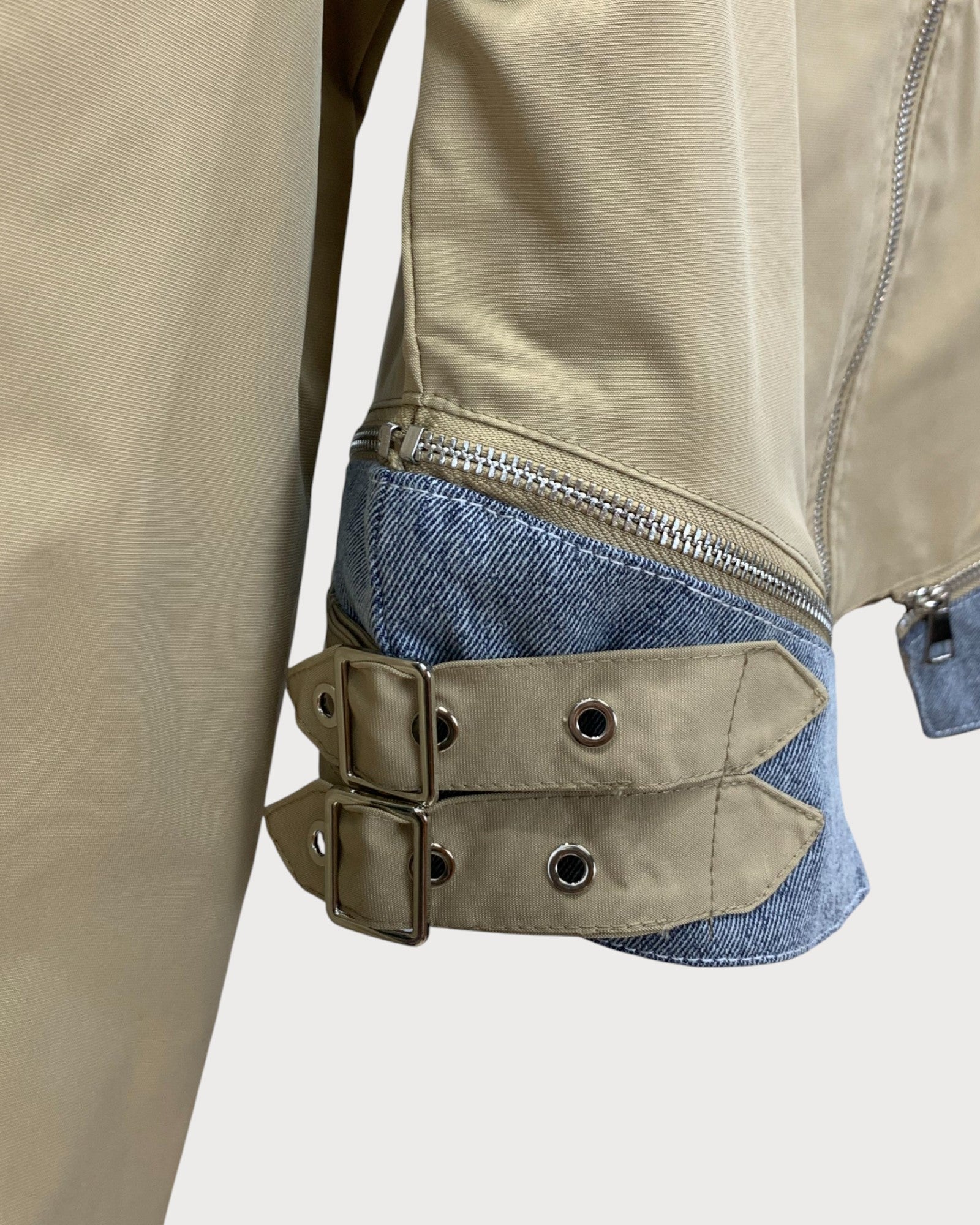 Faux Leather Cropped Jacket with Denim Contrast Trim