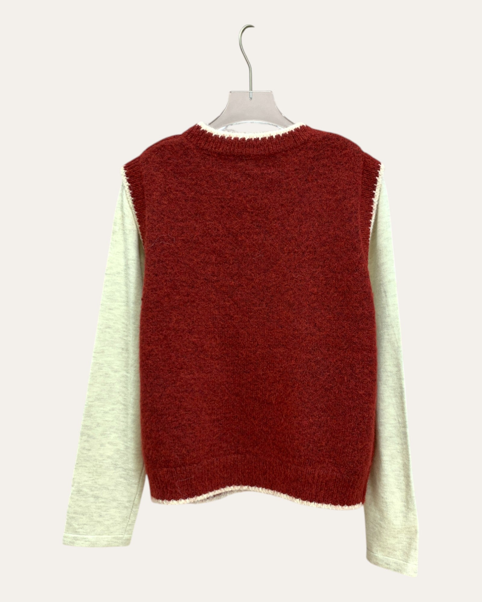 Red Fuzzy Knit Vest with Fish Motif
