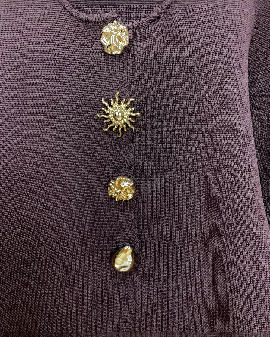 Gold Button Detail Slim Blazer Cardigan