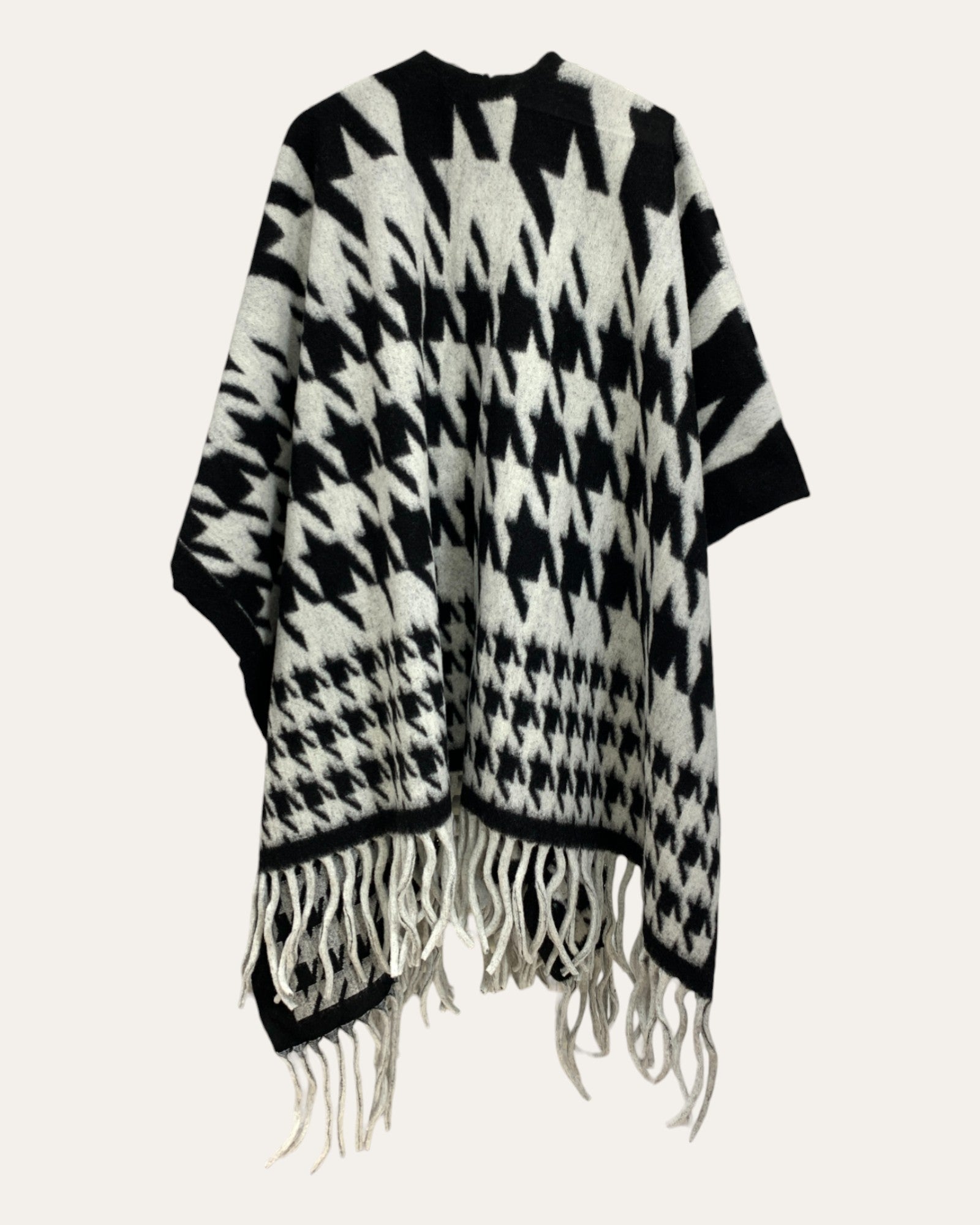 Houndstooth Rhinestone Fringe Poncho