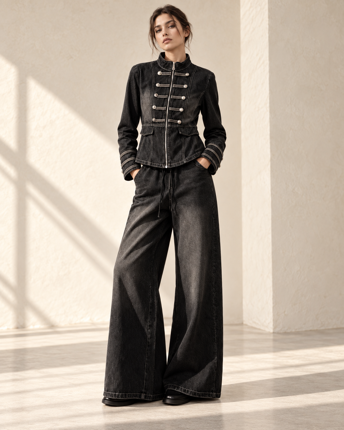 Denim Military Two-Piece Set