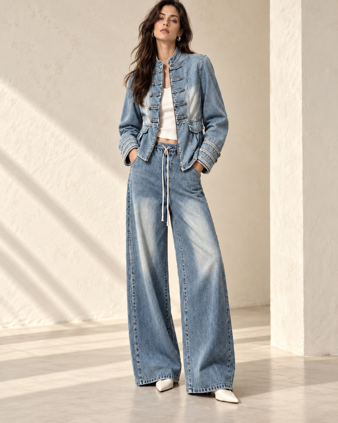 Denim Military Two-Piece Set