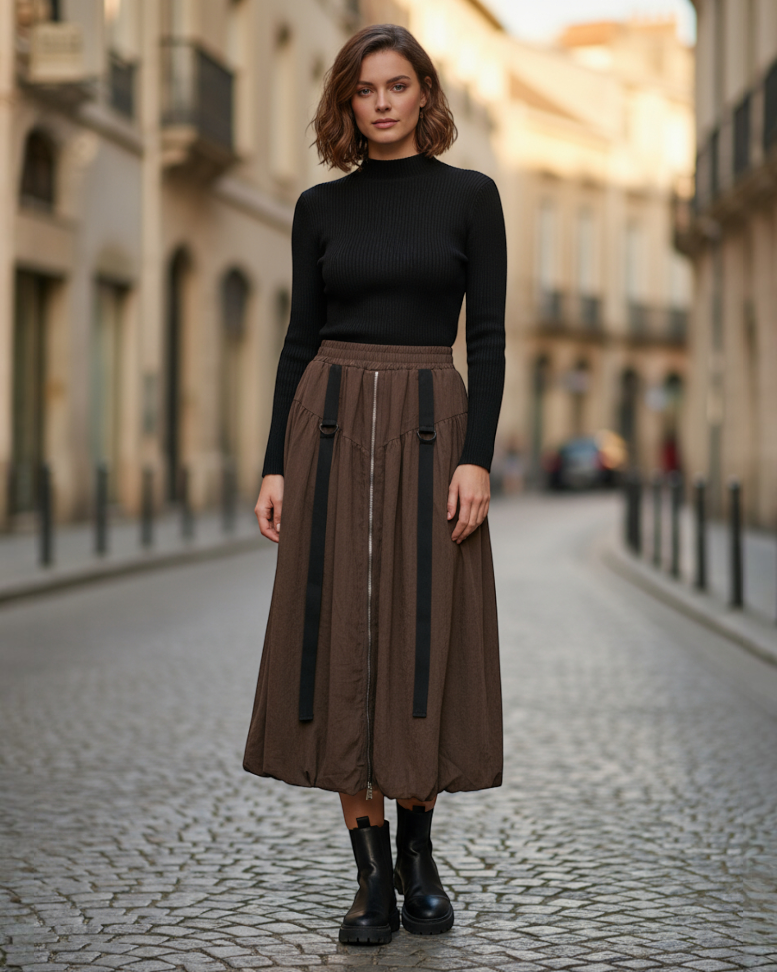 Suede Utility Maxi Skirt with Straps