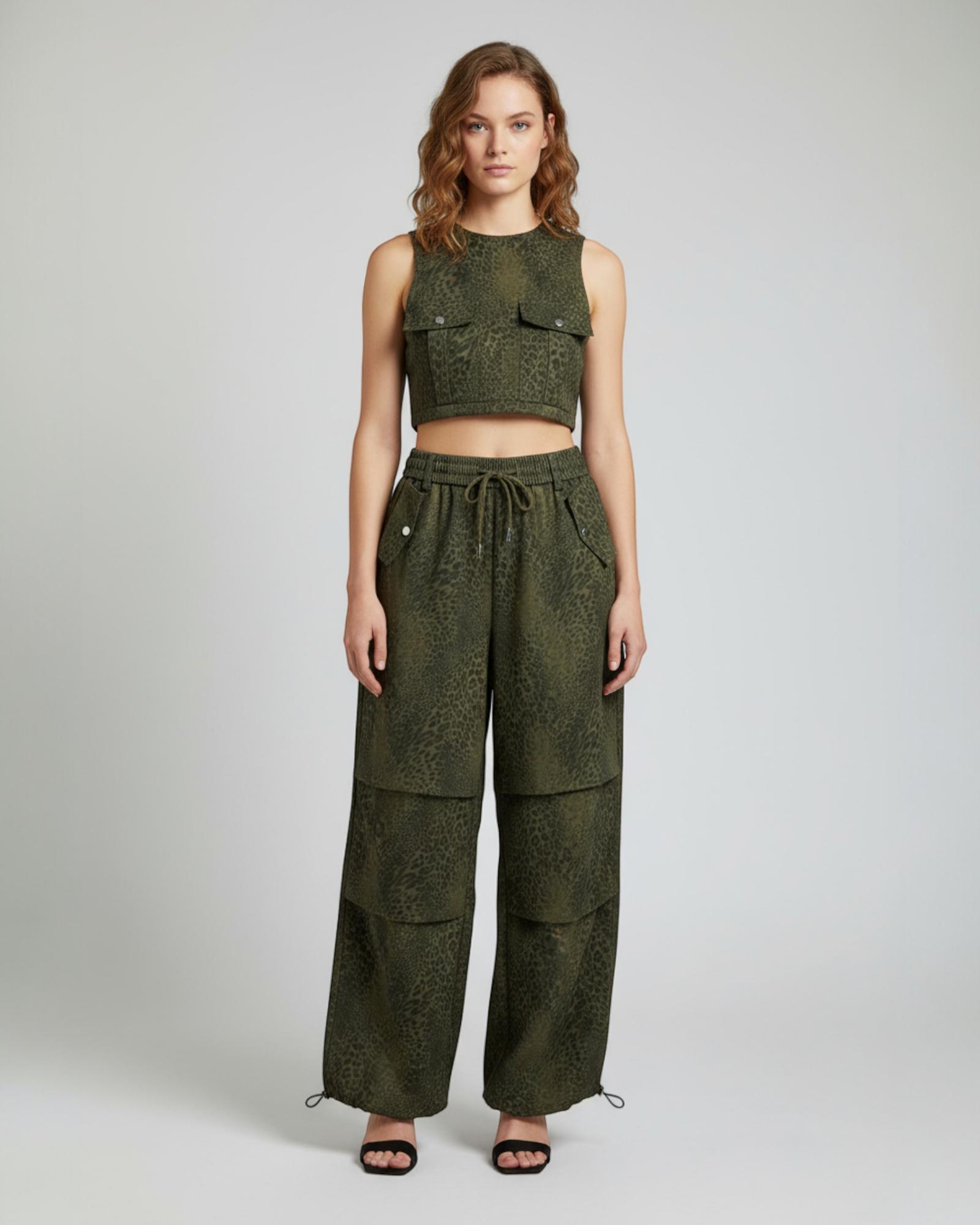 Leopard Cargo Drawstring Pants