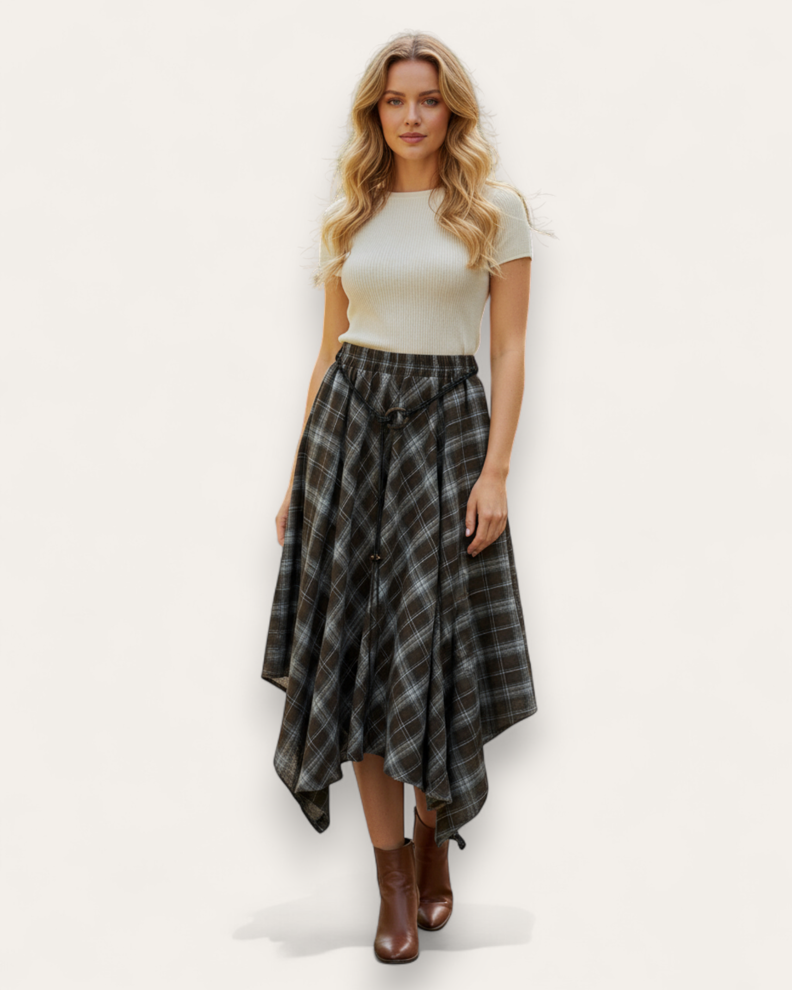 Brown Plaid Handkerchief Skirt