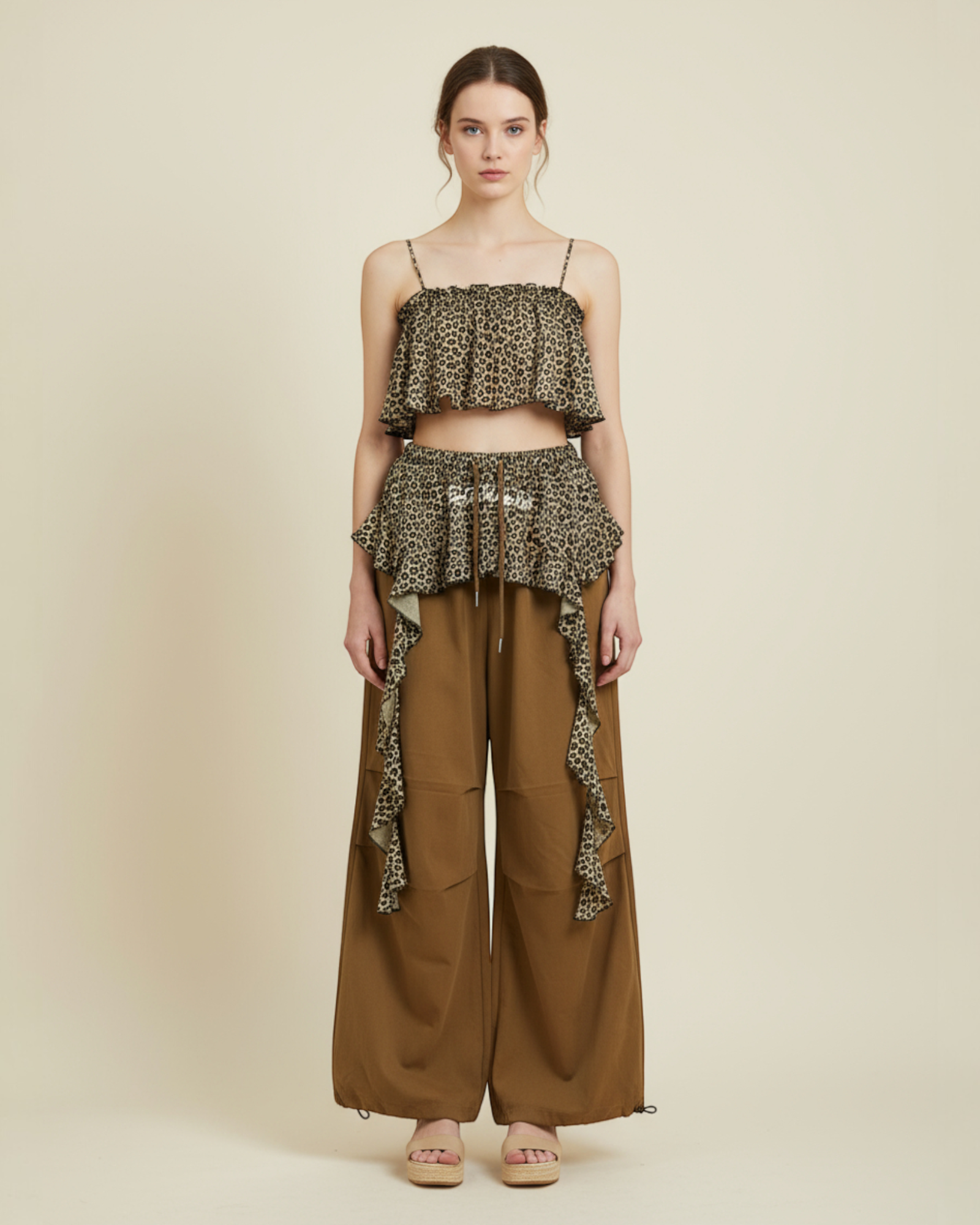 Leopard Frill Cargo Pant