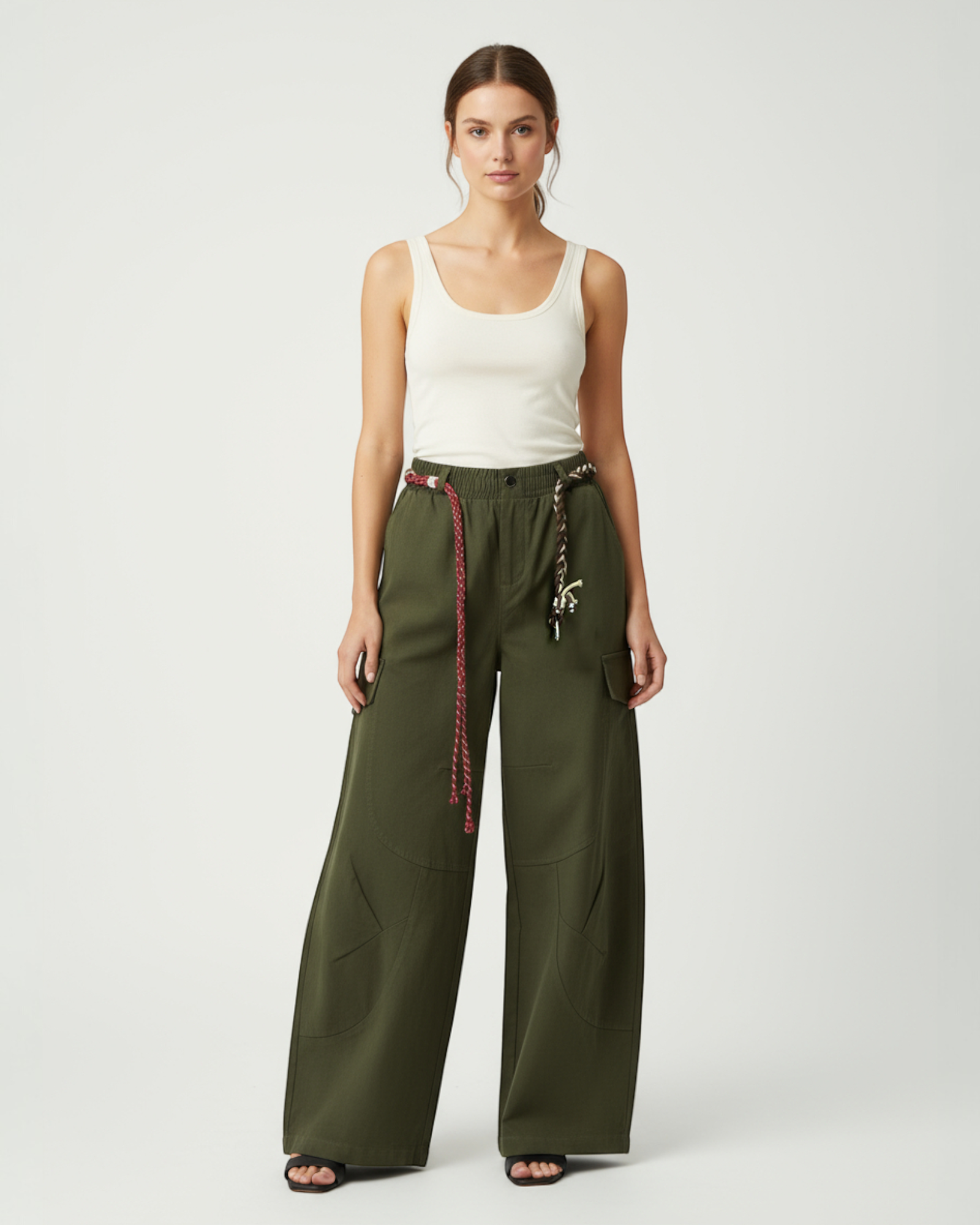 Rope-Belt Cargo Wide Pants