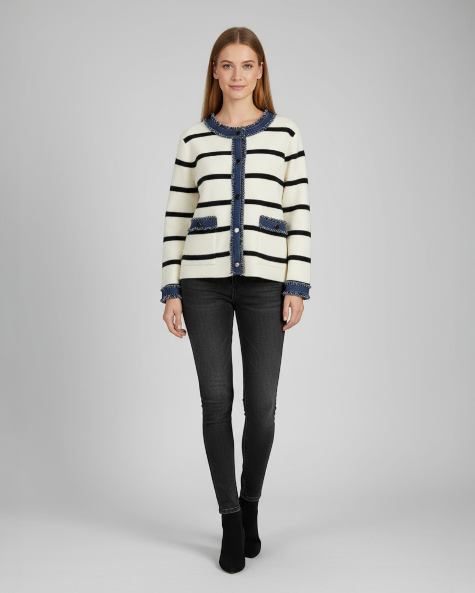 Denim Trim Striped Jacket