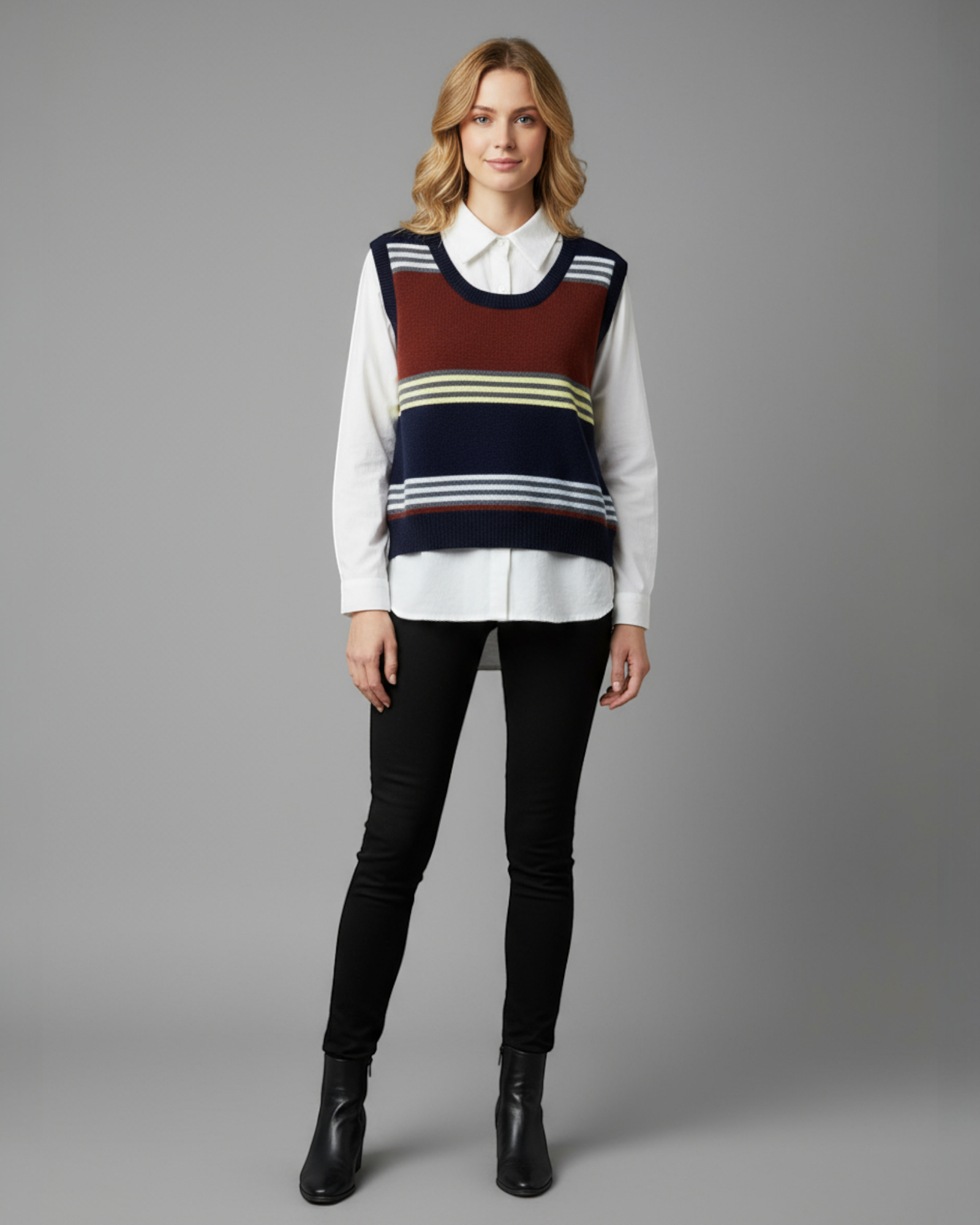 Color Block Striped Knit Vest