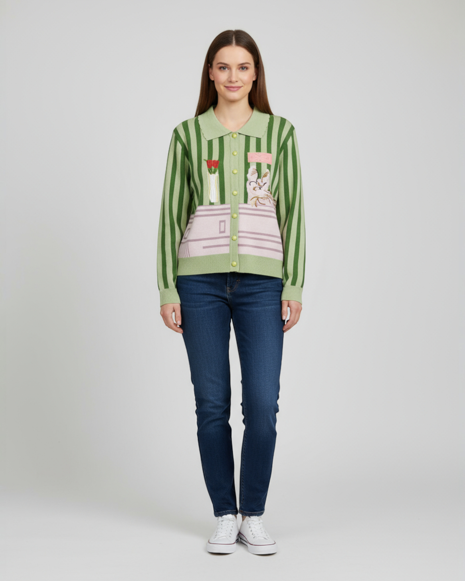 Graphic Striped Embroidered Cardigan