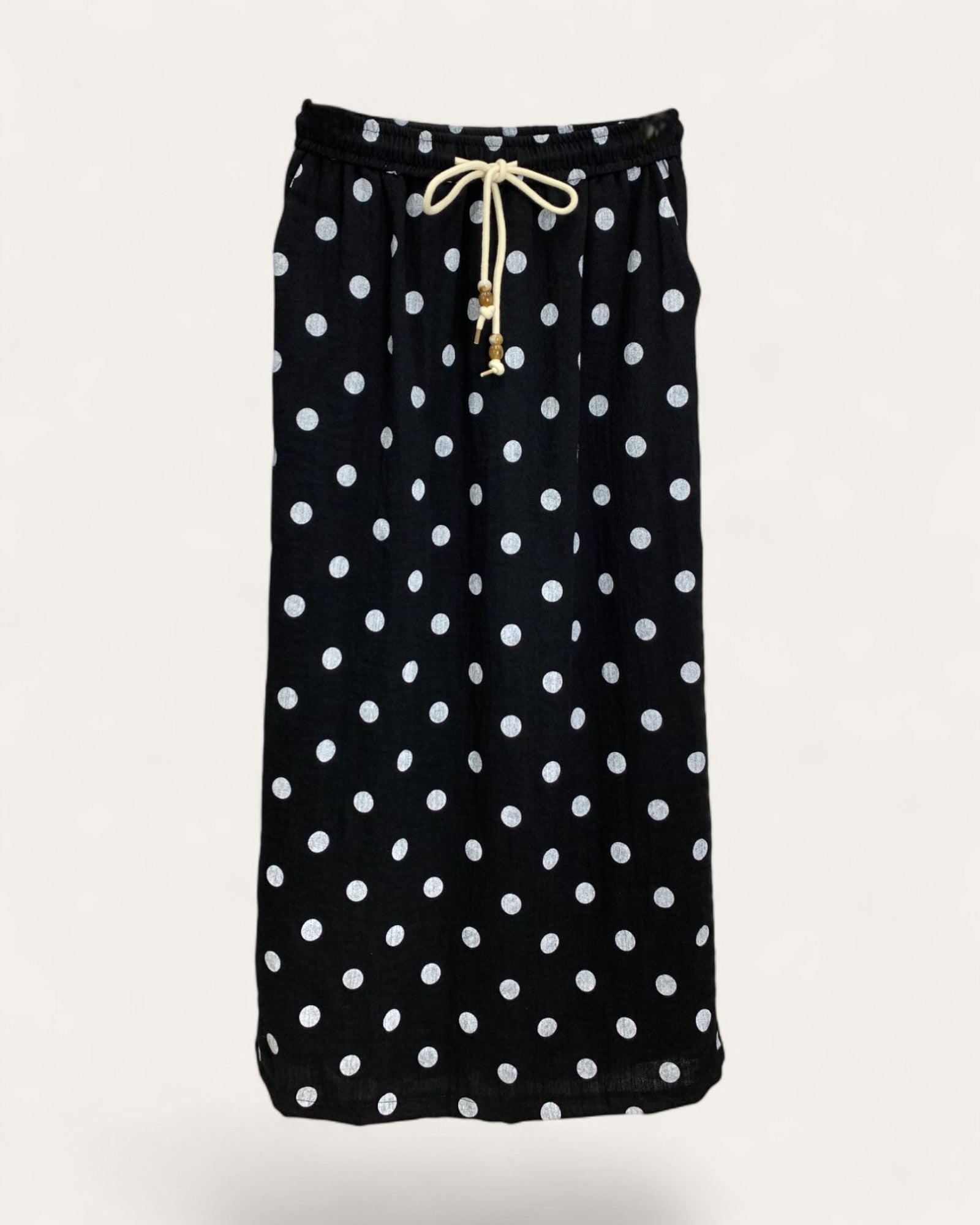 Polka Dot Drawstring Midi Skirt
