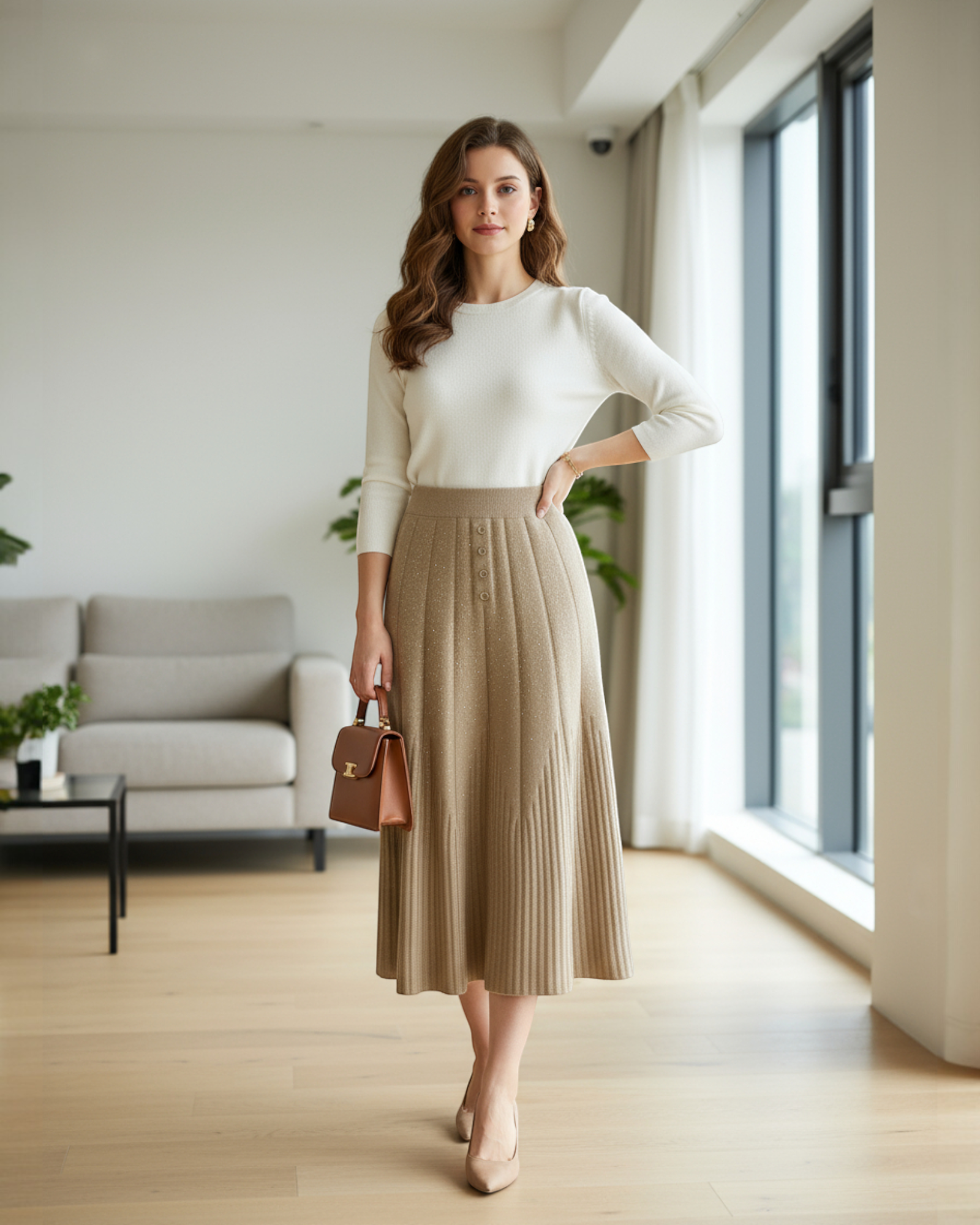 Glitter Rib Knit Button Skirt