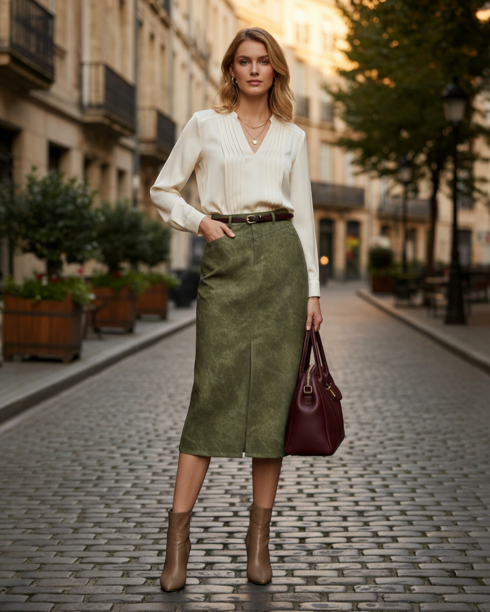 Washed Faux Leather Straight Skirt