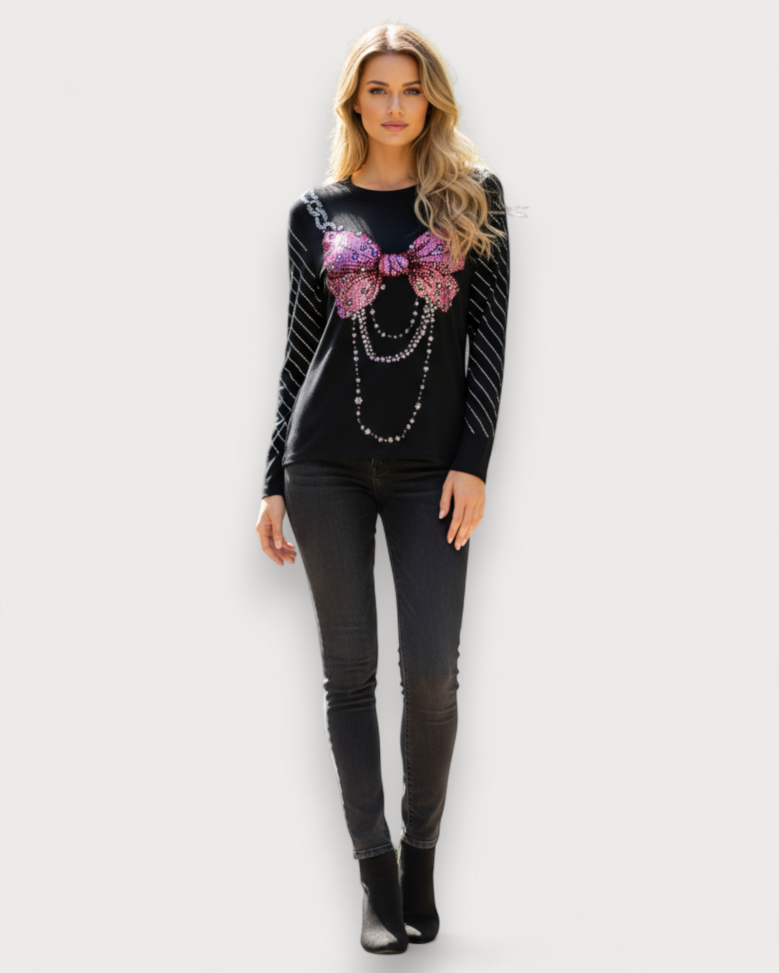 Rhinestone Bow Graphic Top
