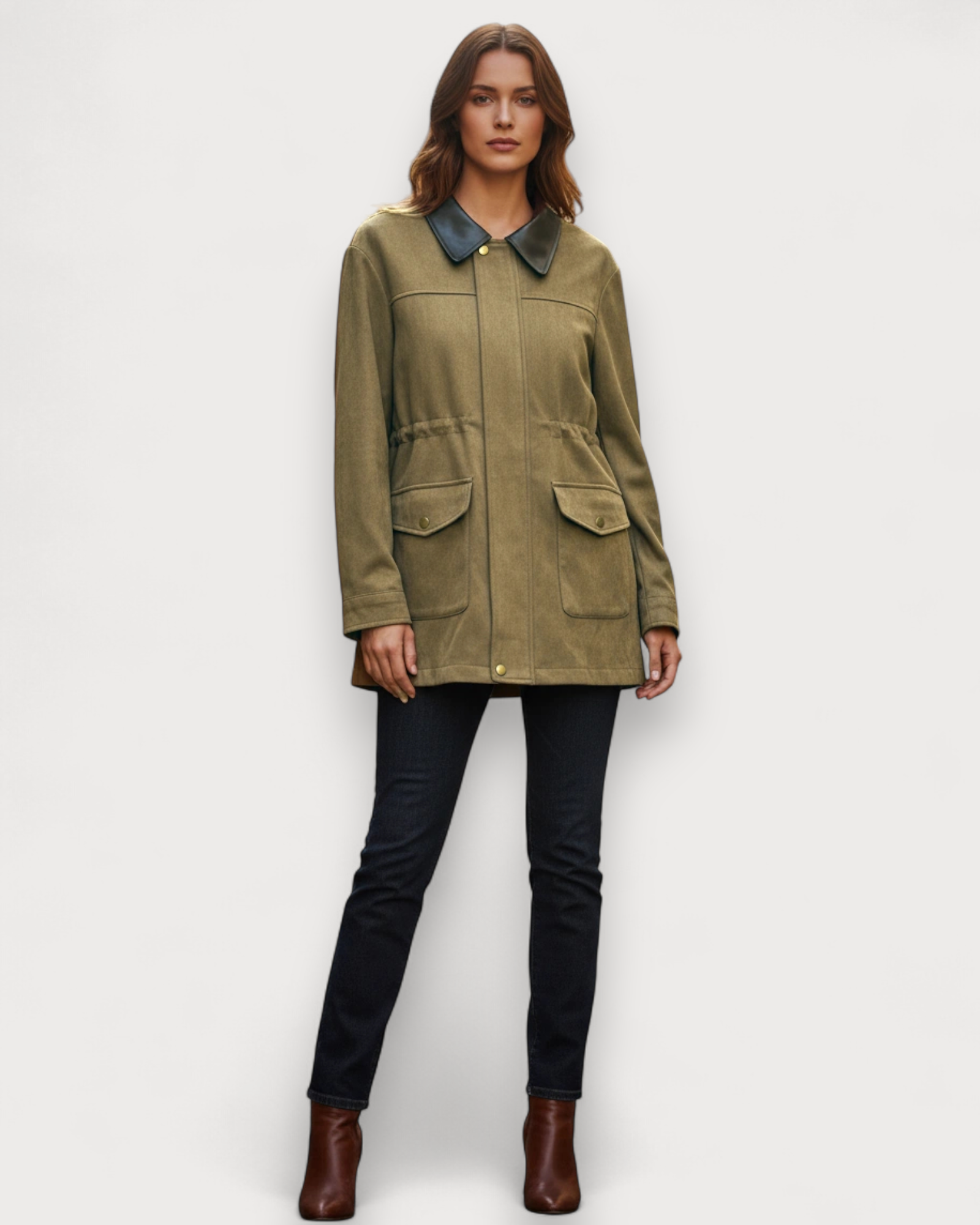 Contrast Collar Suede Jacket