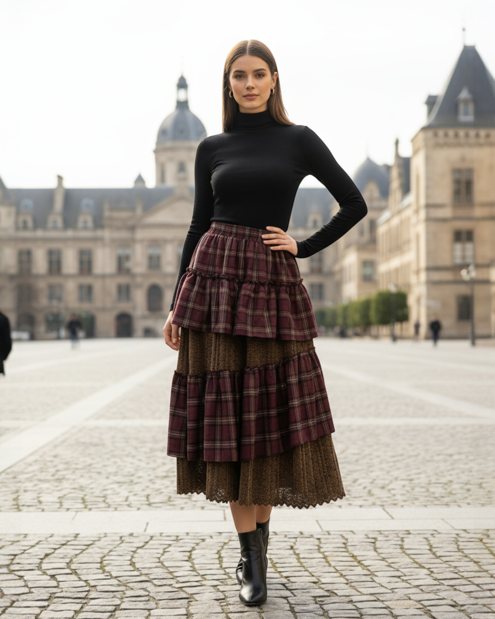 Layered Plaid Patchwork Skirt