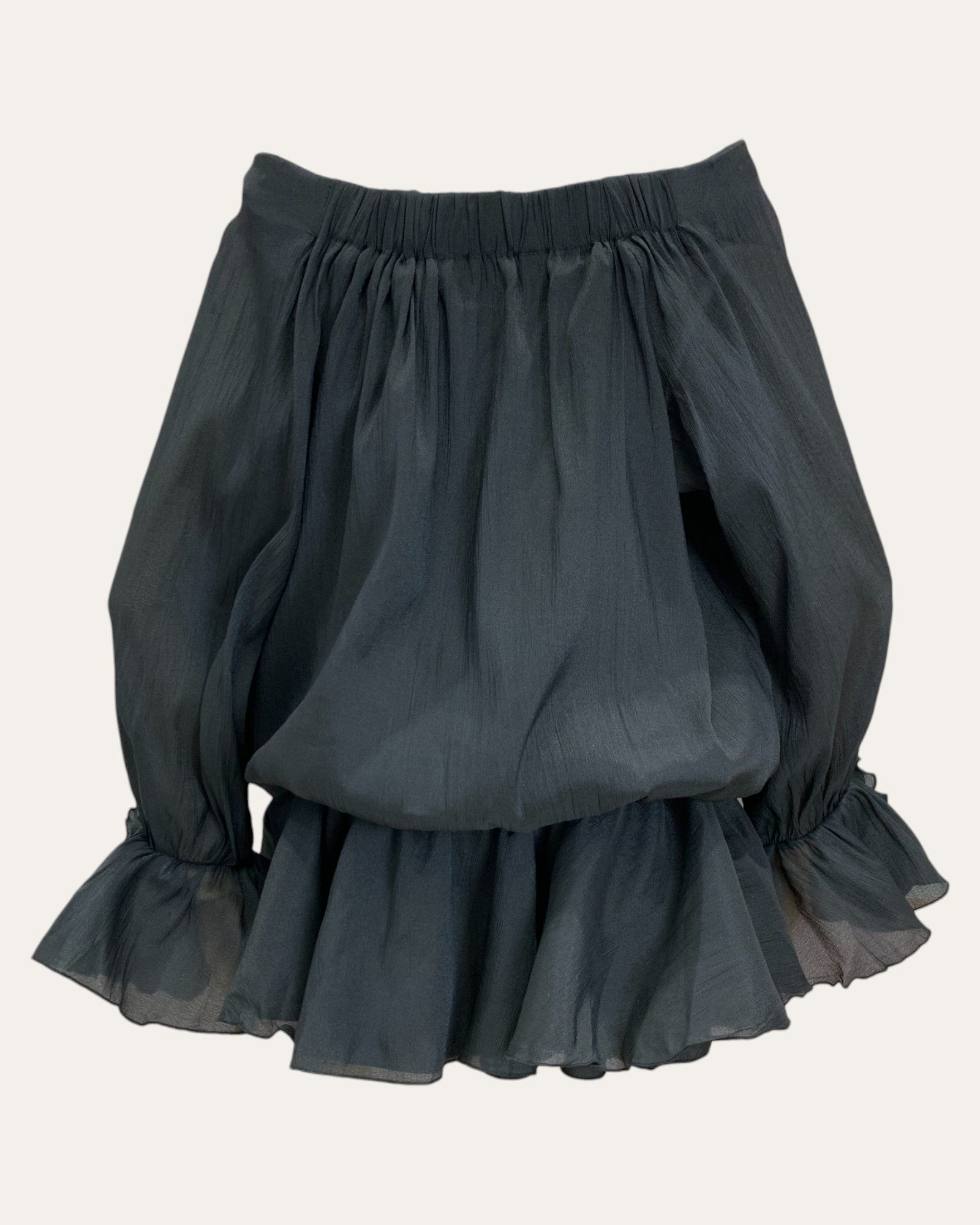 Lace-Up Ruffle Hem Off-Shoulder Dress with Rose Appliqué