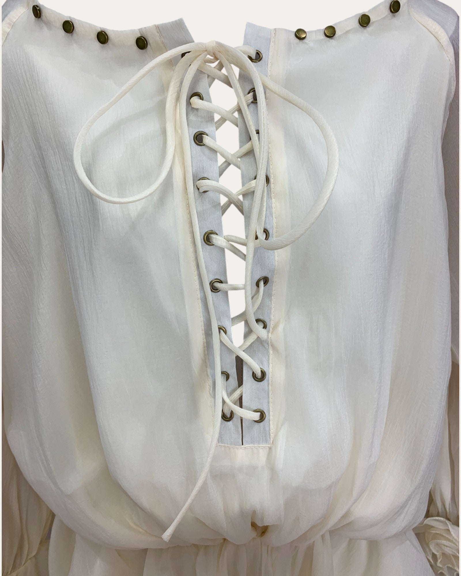 Lace-Up Ruffle Hem Off-Shoulder Dress with Rose Appliqué