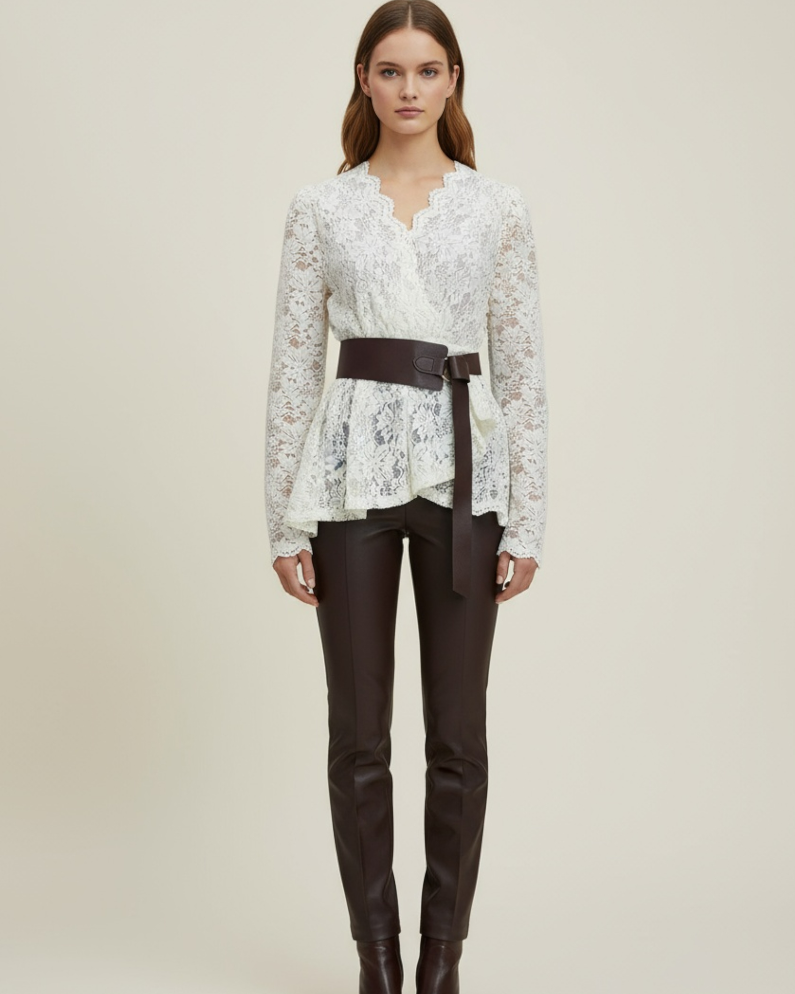 Lace Peplum Top with Belt