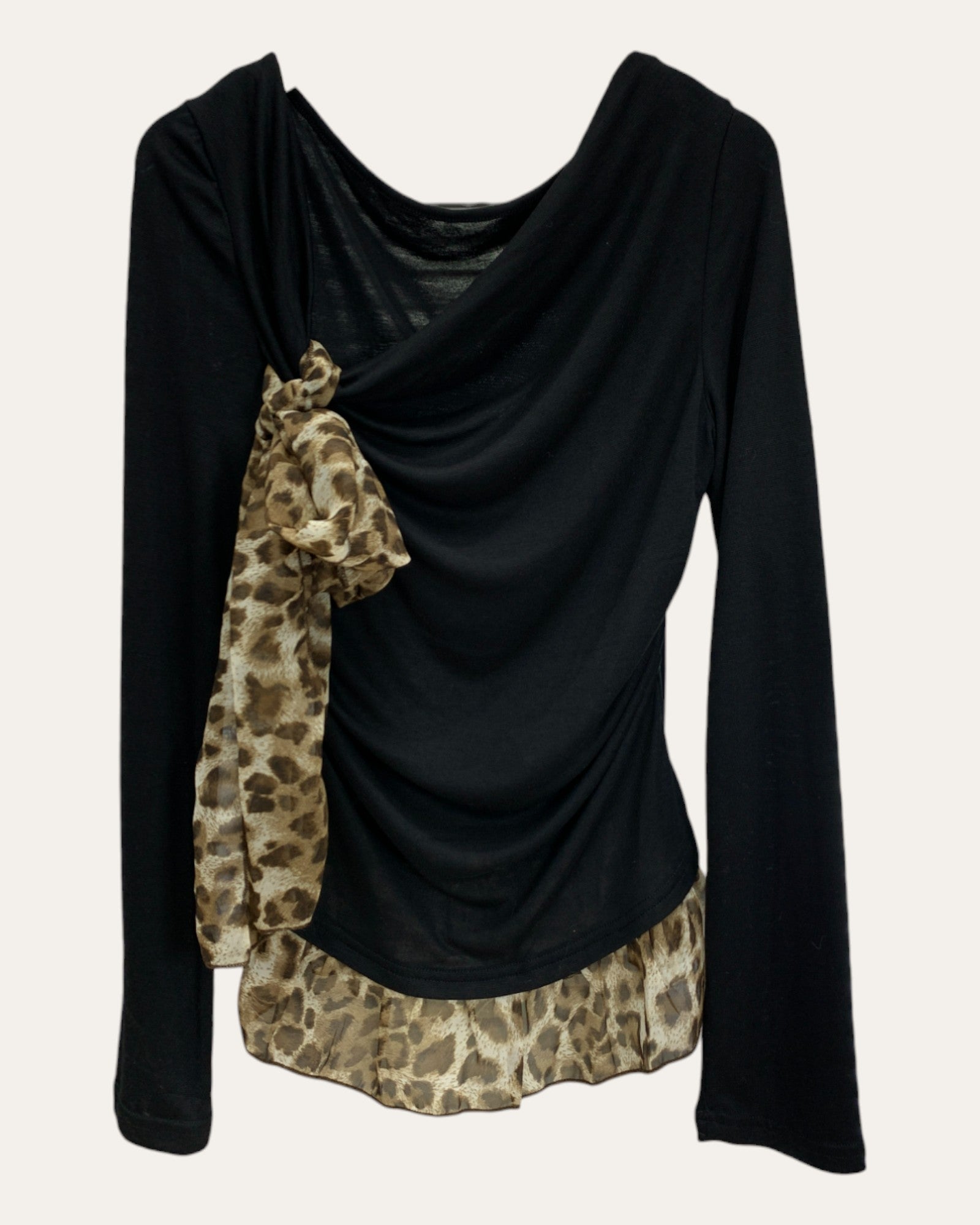 Leopard Bow Peplum Knit Top