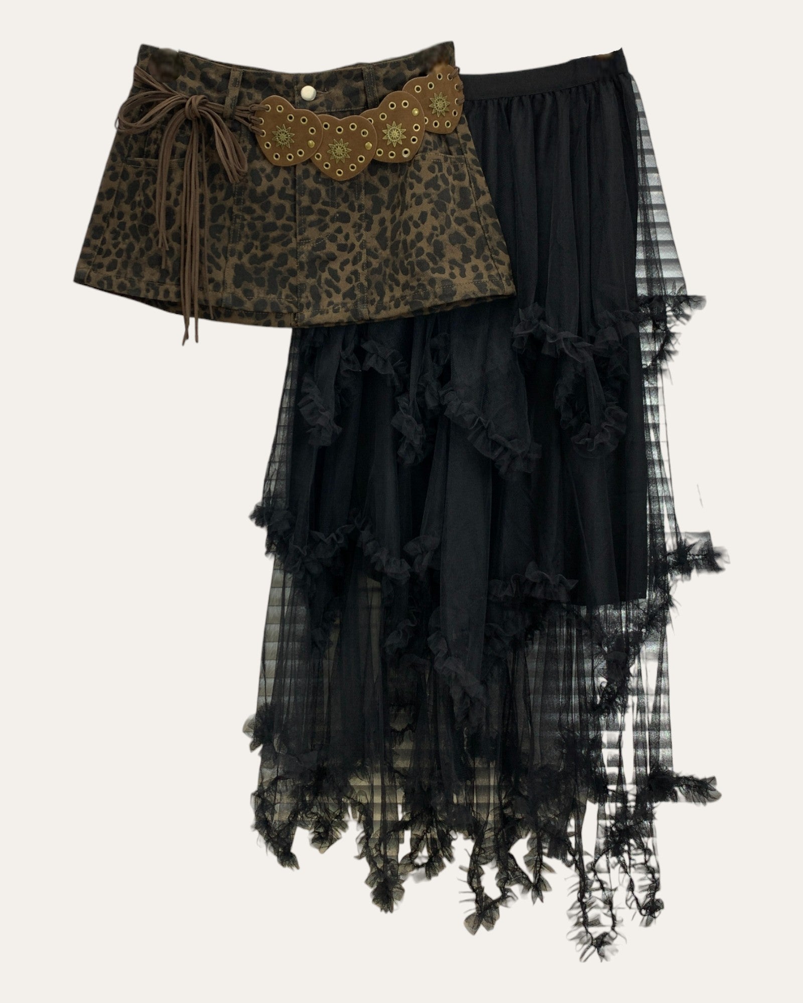 Leopard Patchwork Sheer Layered Skirt