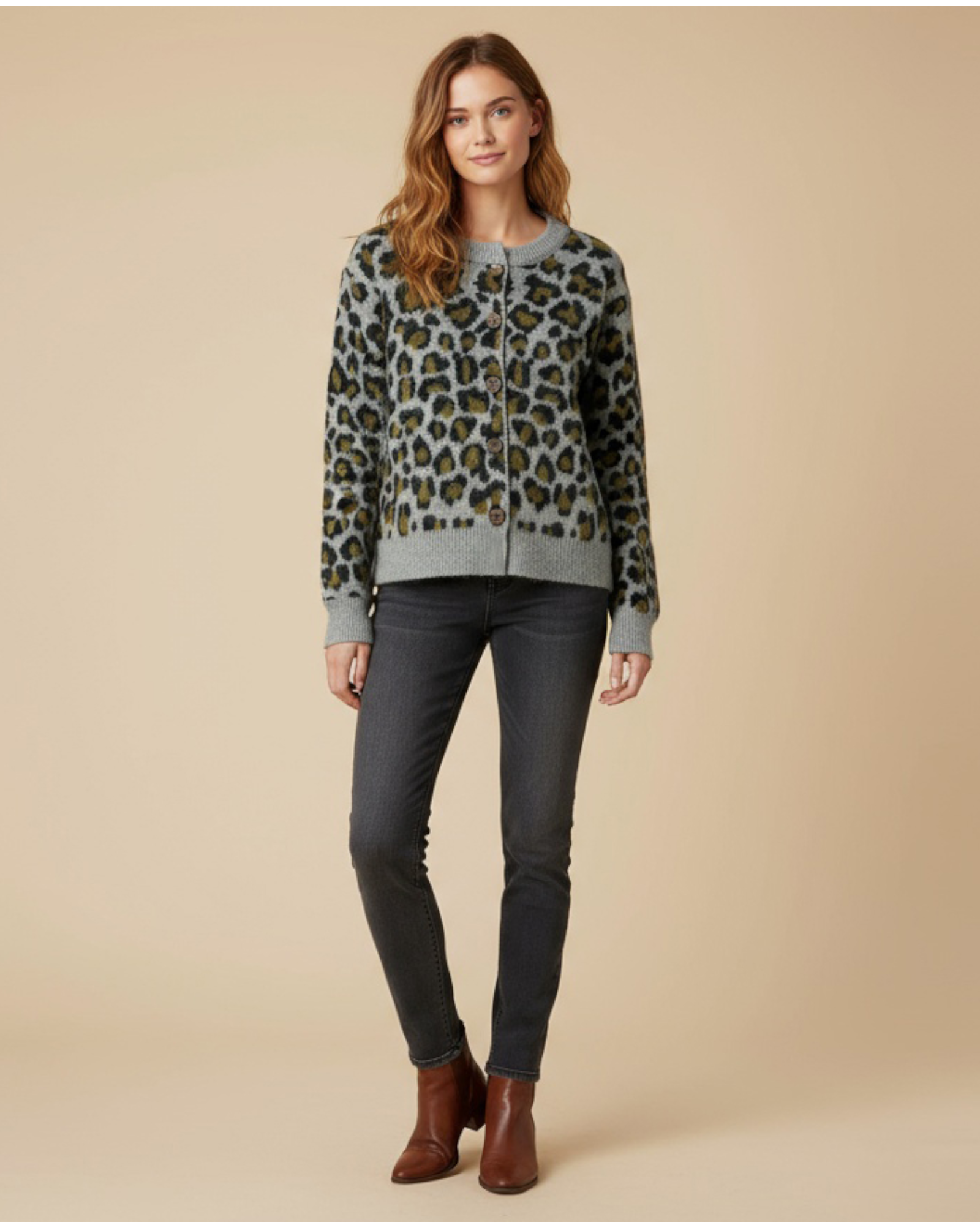 Leopard Print Knit Button Cardigan