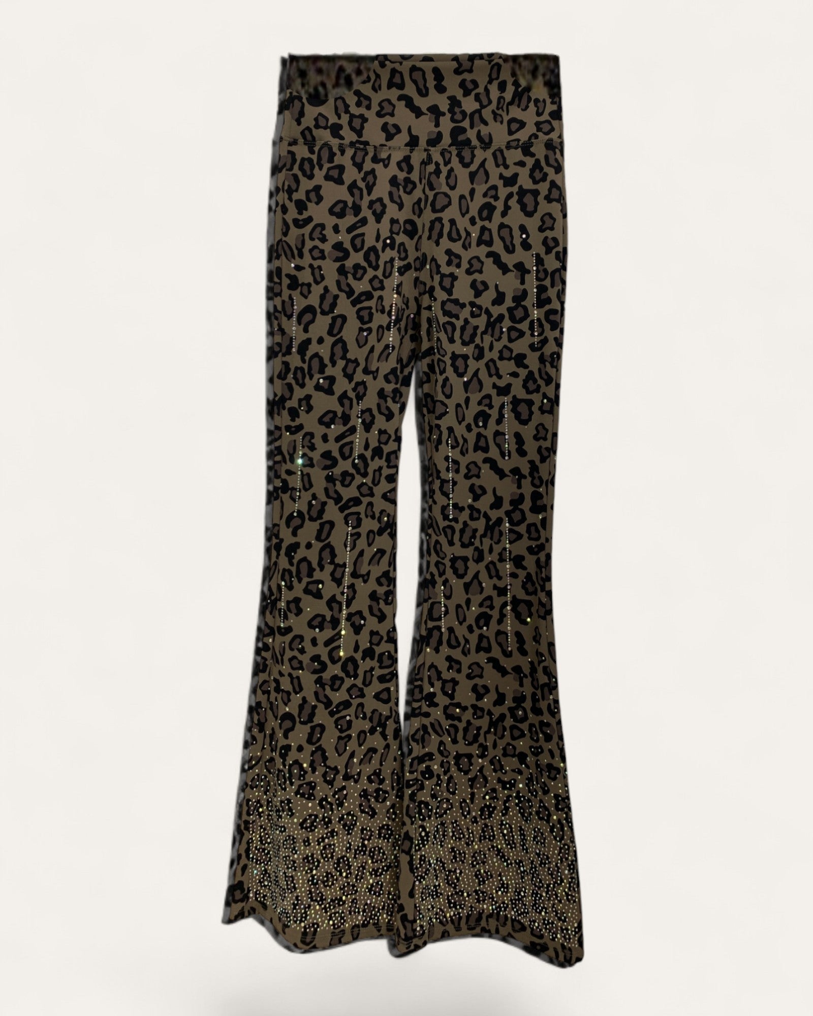 Leopard Print Rhinestone Flared Pants