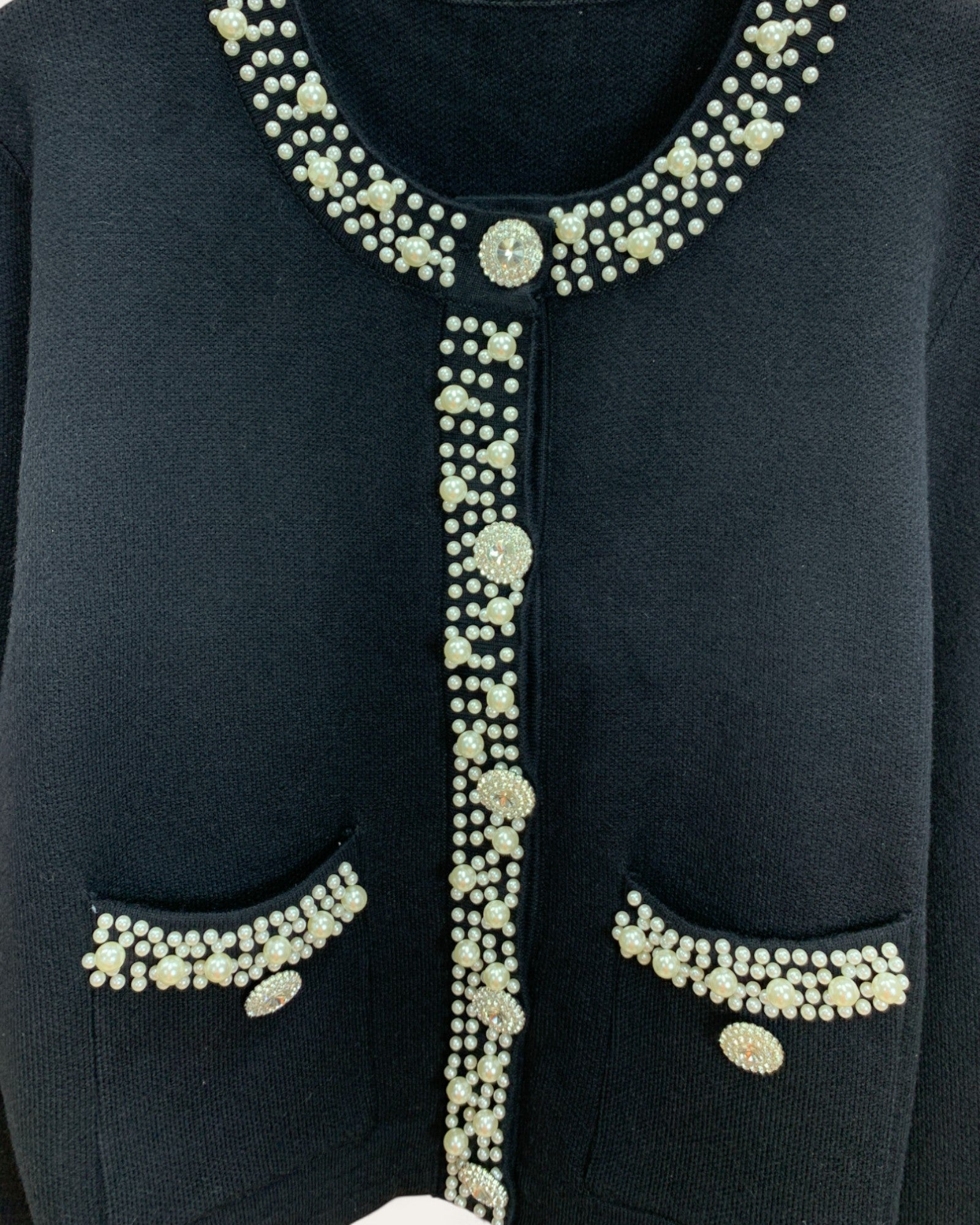 Pearl Trim Button Cardigan with Pocket Detail
