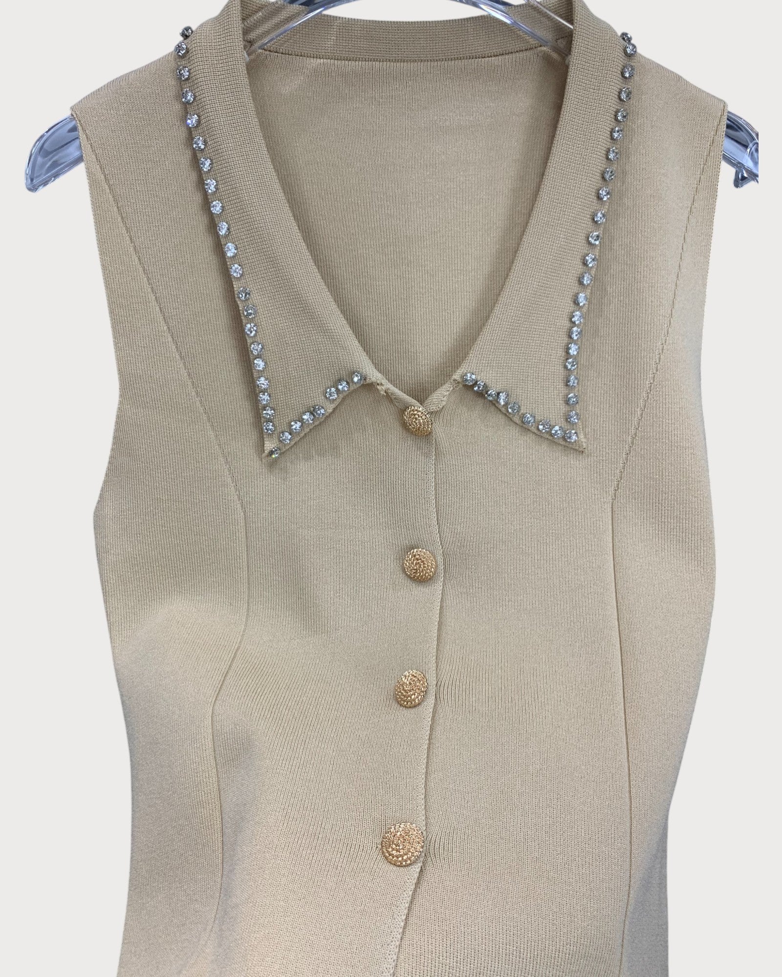 Pearl Trim Collared Knit Vest
