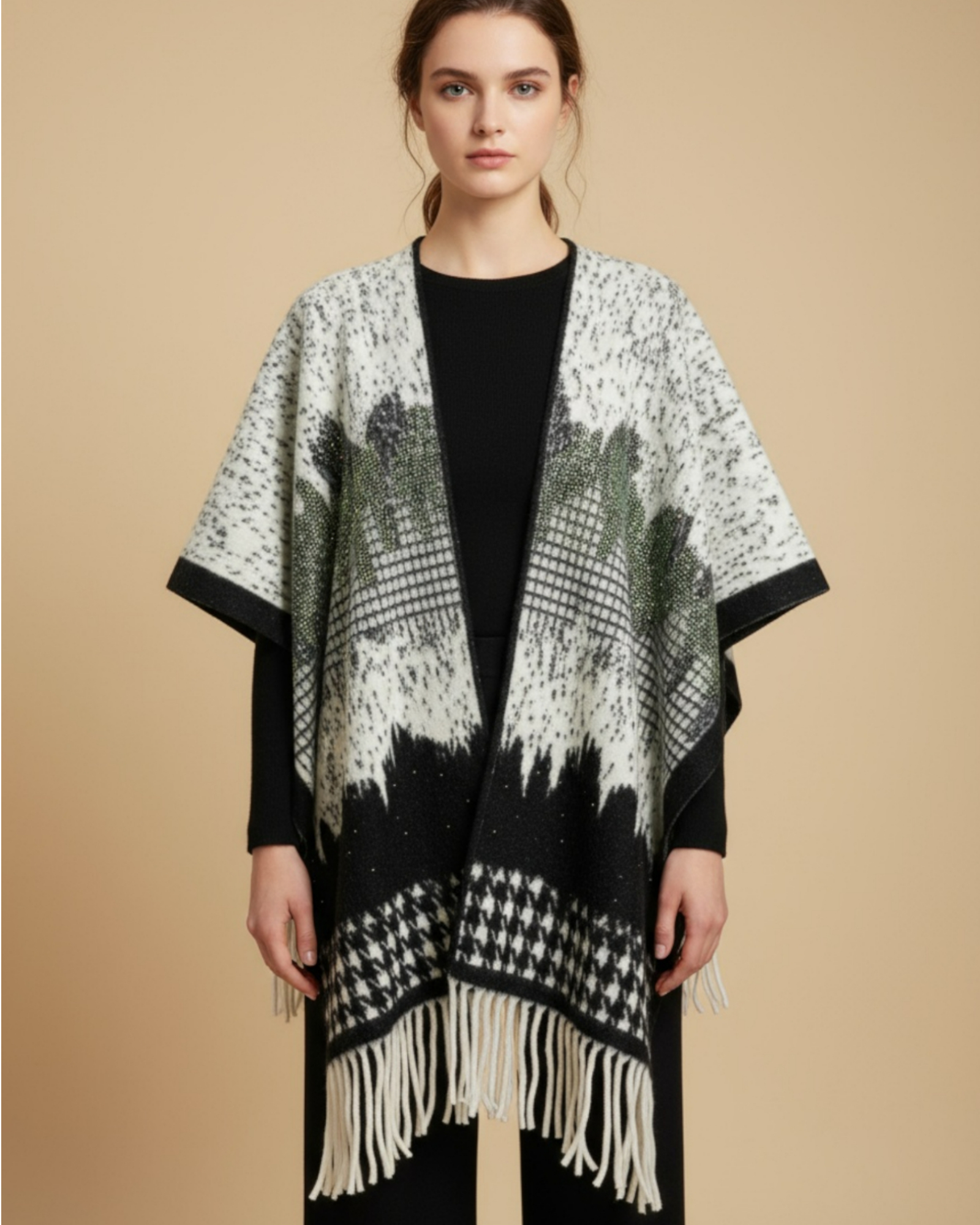 Skyline Fringe Knit Poncho