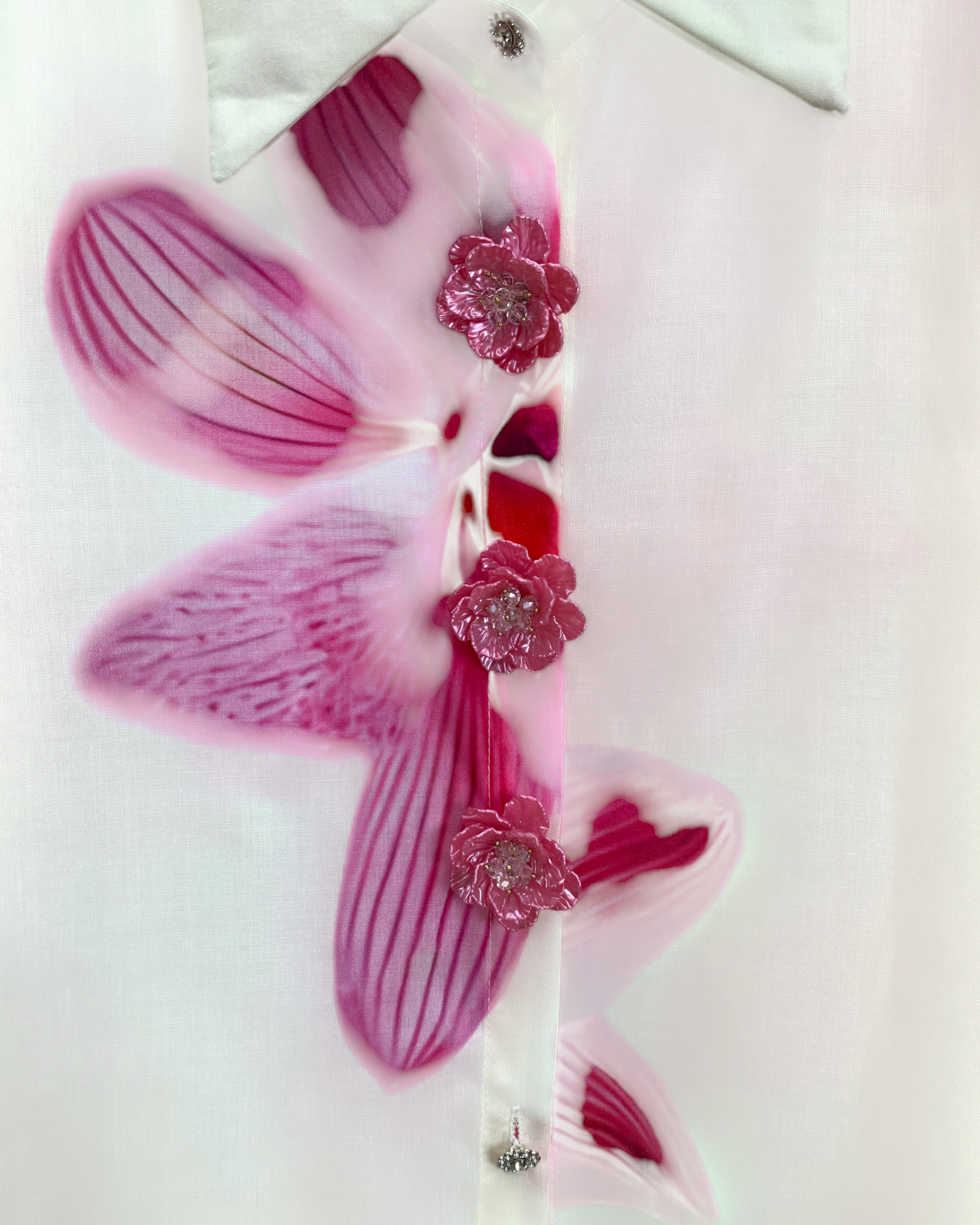 Pink Orchid Print Satin Shirt & Pants Set