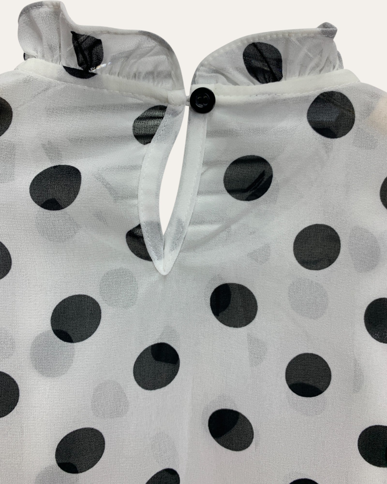 Polka Dot Chiffon Blouse with 3D Floral Detail