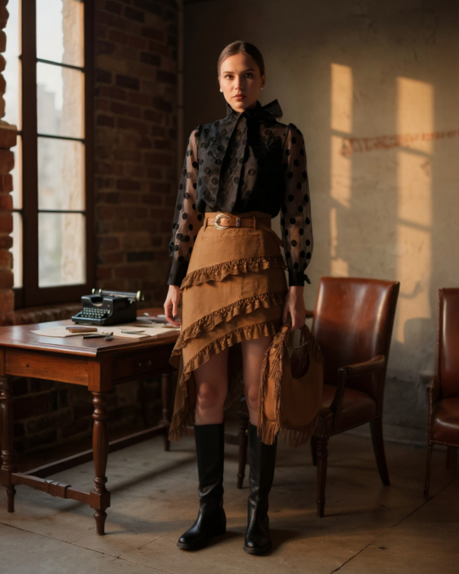 Ruffled Faux Suede Wrap Skirt